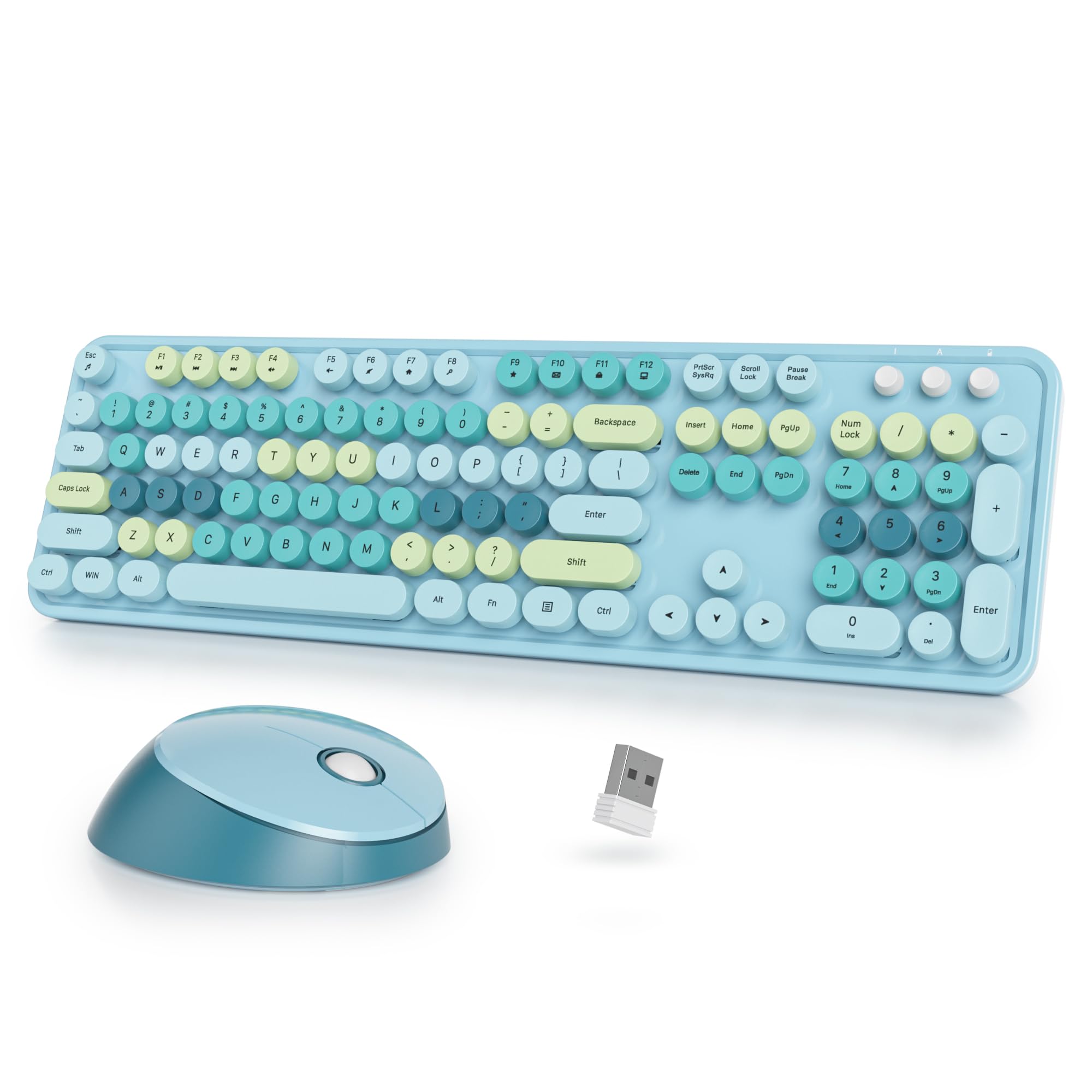 Sbockeeb Tastiera e Mouse Wireless QWERTY, Colorful Blue