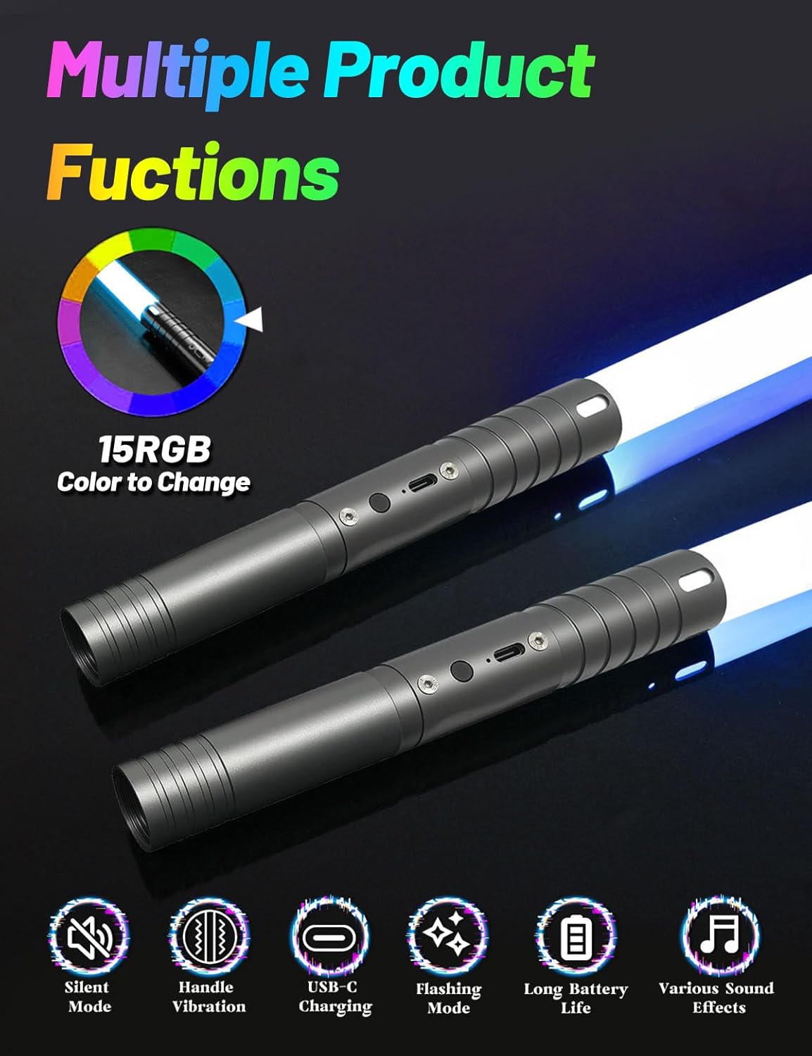 Spada Laser Ricaricabile USBC con 15 Colori (2PC) - immagine 4