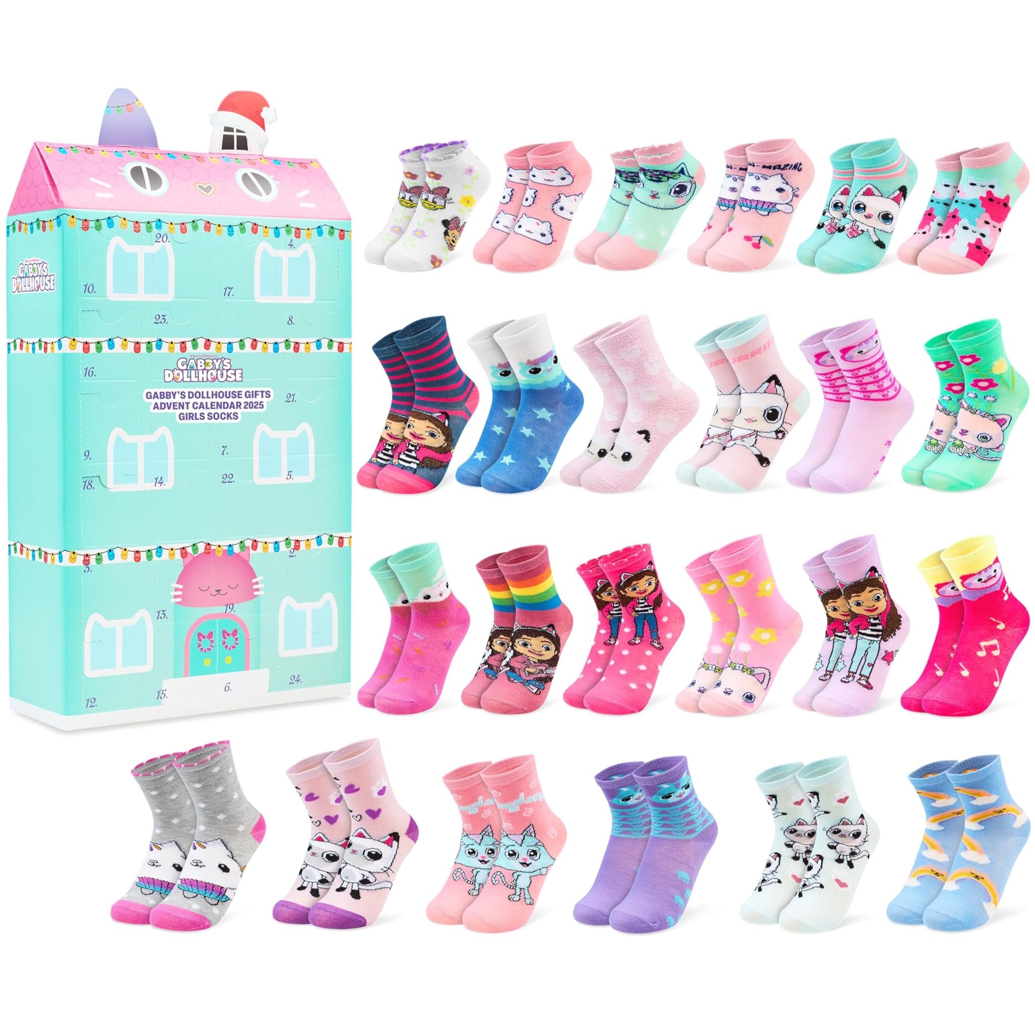 Get Trend Gabby's Dollhouse Calendario Avvento Calze 2025 con 24 Coppie Maglia Traspirante Calzini Bambina Adolescenti Donna, Regali per Lei (Multi Gabby’s Dollhouse)