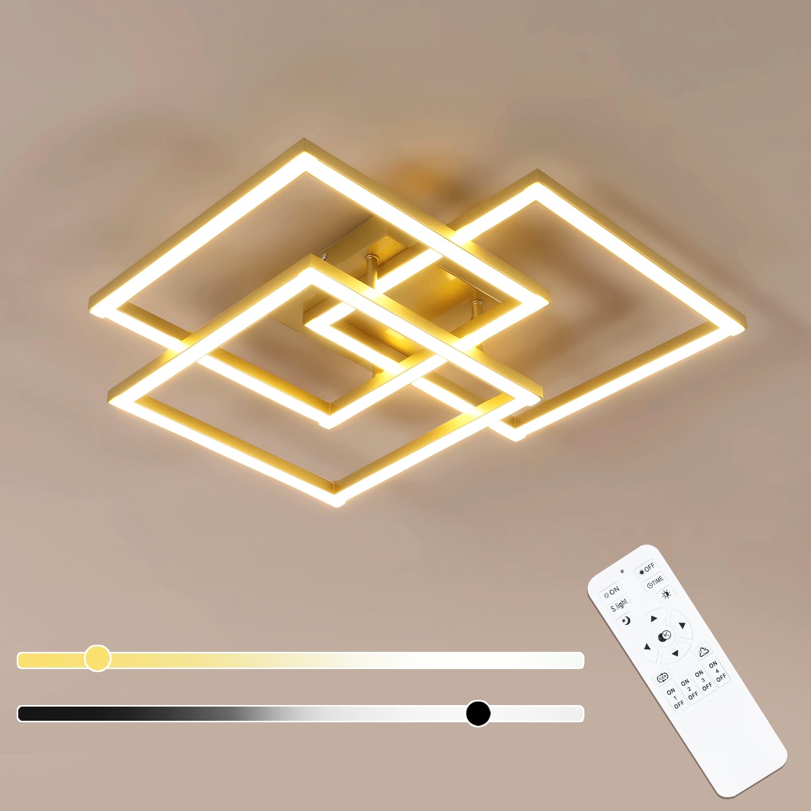 Mckalen Plafoniera LED Soffitto Dimmerabile 40W Oro 62CM