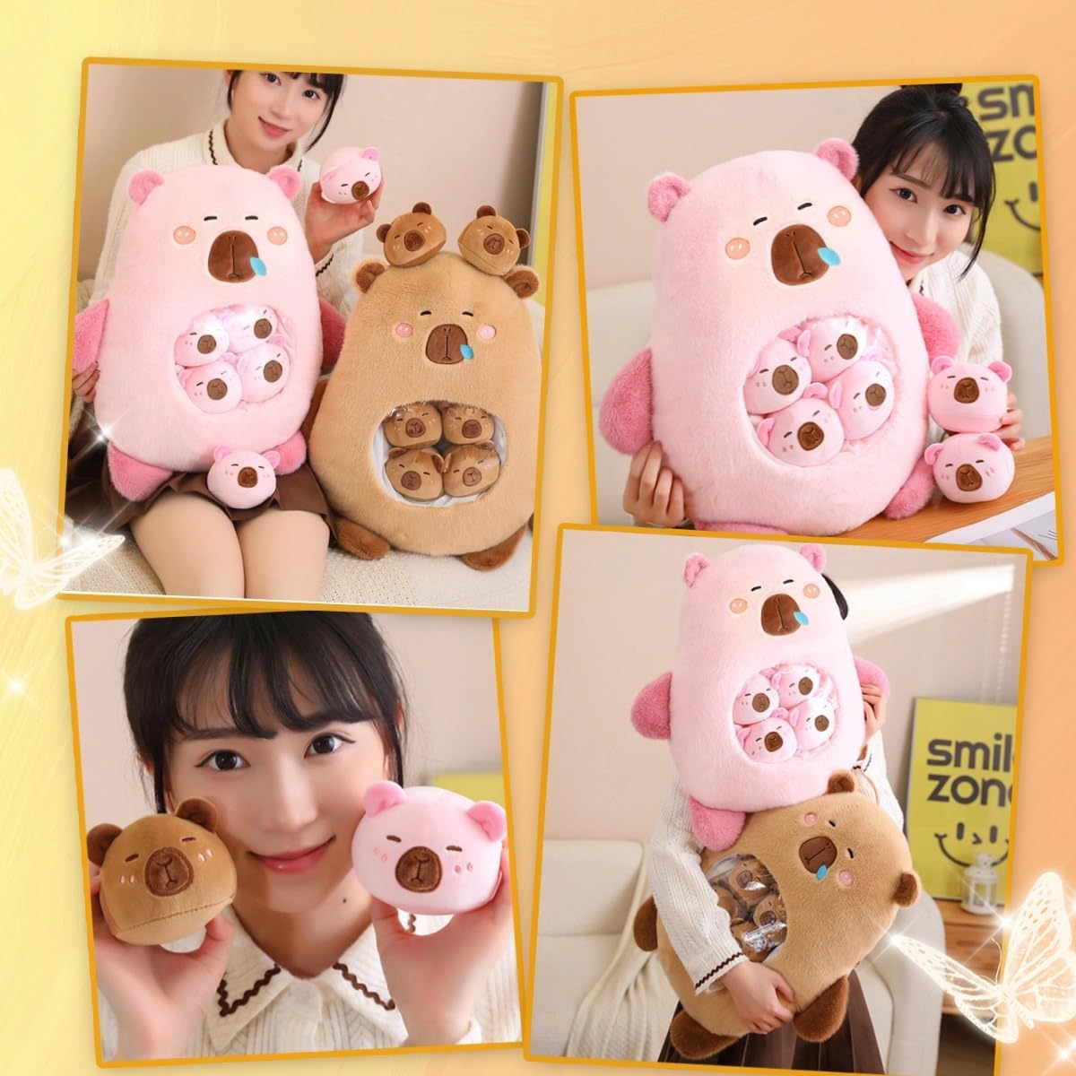Capybara Peluche Kawaii con 6 Bambini, Rosa - immagine 3
