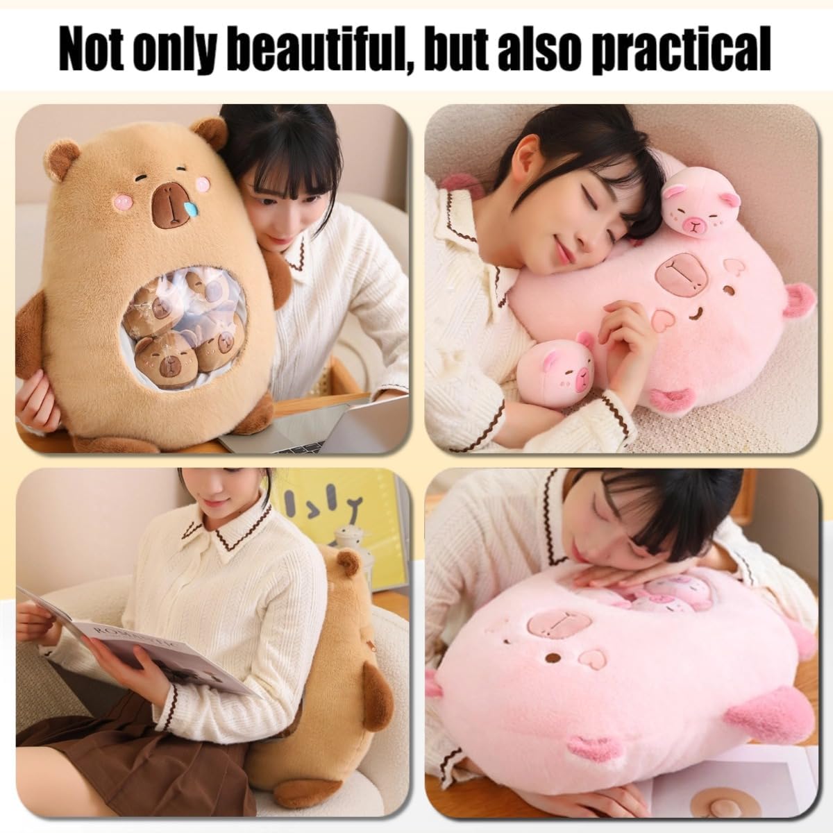 Capybara Peluche Kawaii con 6 Bambini, Rosa - immagine 5