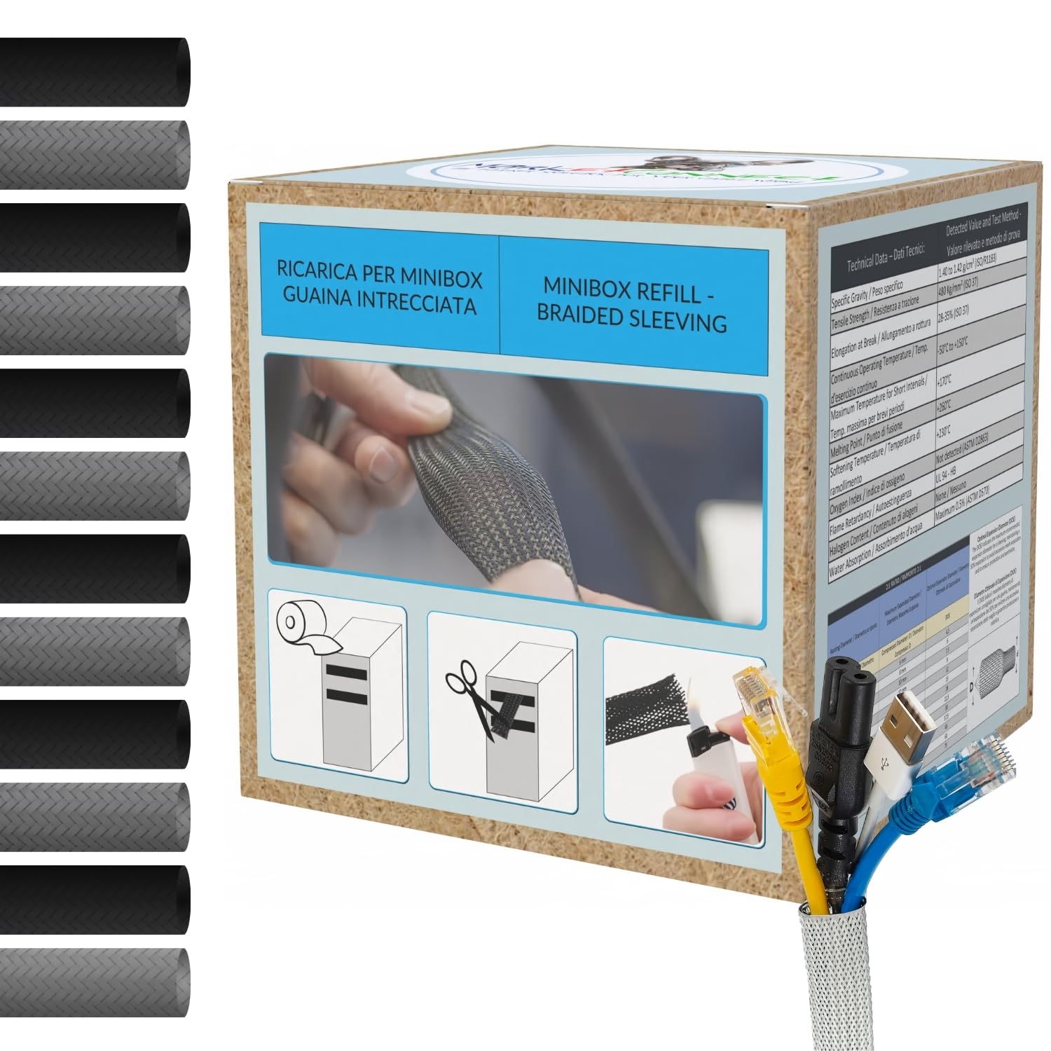 Guaina Cavi Espandibile Ø 15mm, 40mt Totali, Grigio