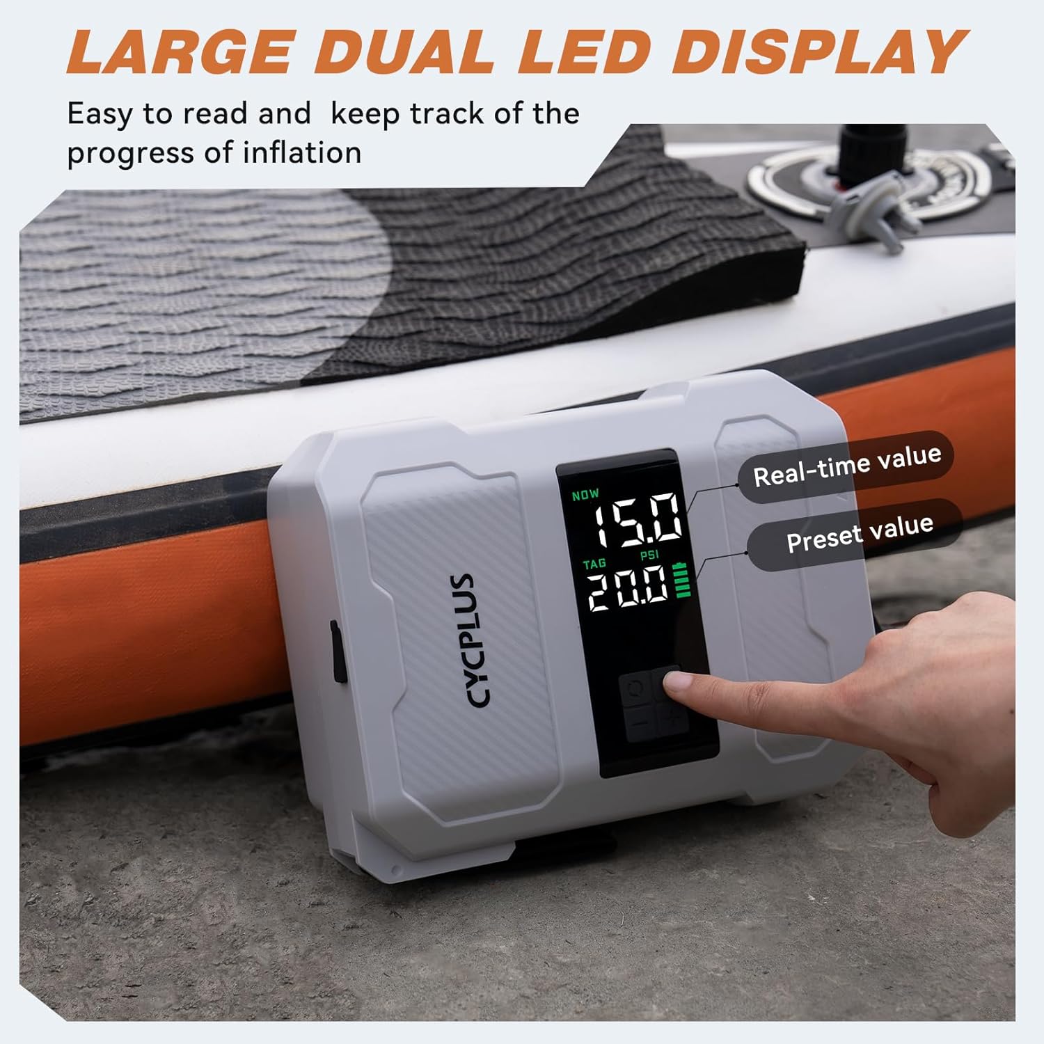 Cycplus Pompa Ricaricabile 20PSI per Paddleboard - immagine 4