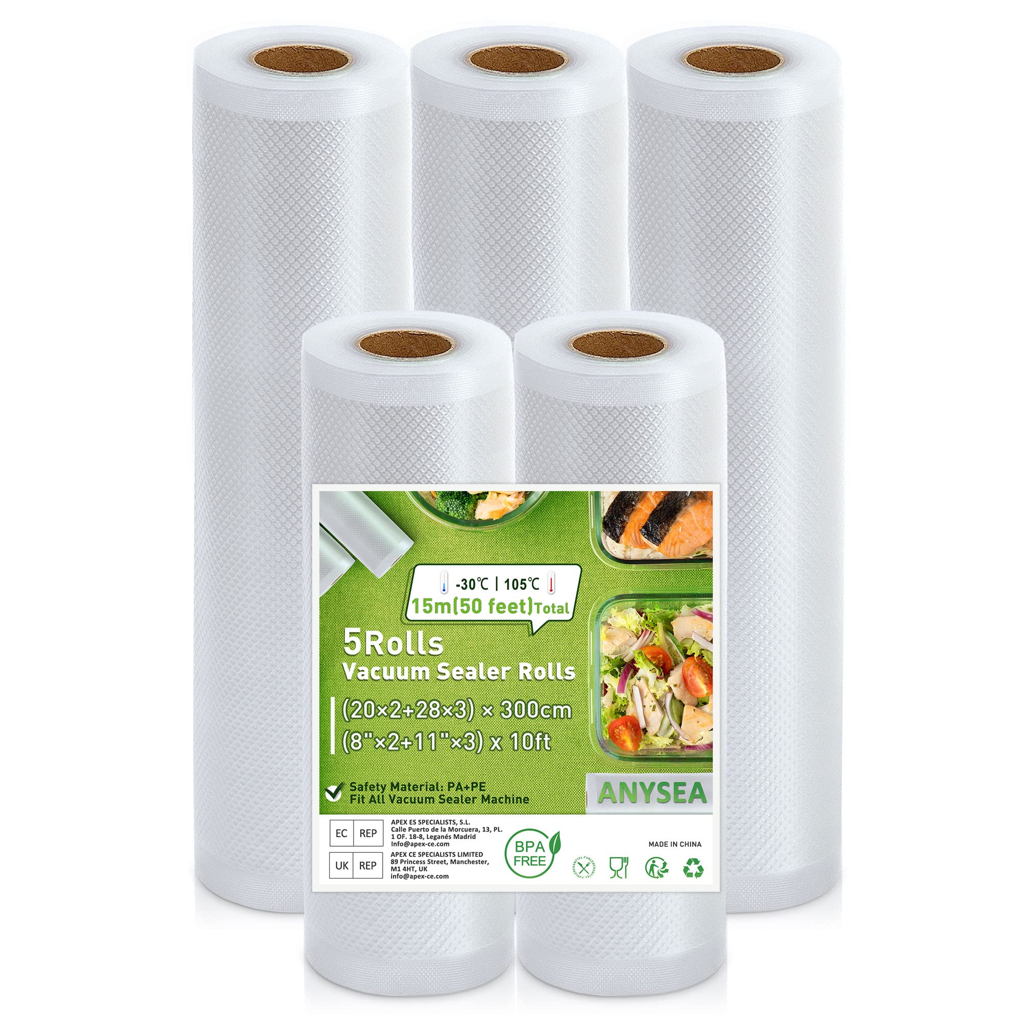 Anysea 5 Rotoli Sacchetti Sottovuoto Alimenti Goffrati