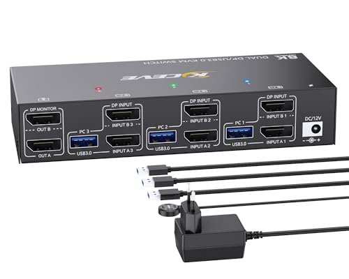 Switch KVM DisplayPort 3 PC 2 Monitor 8K@30Hz