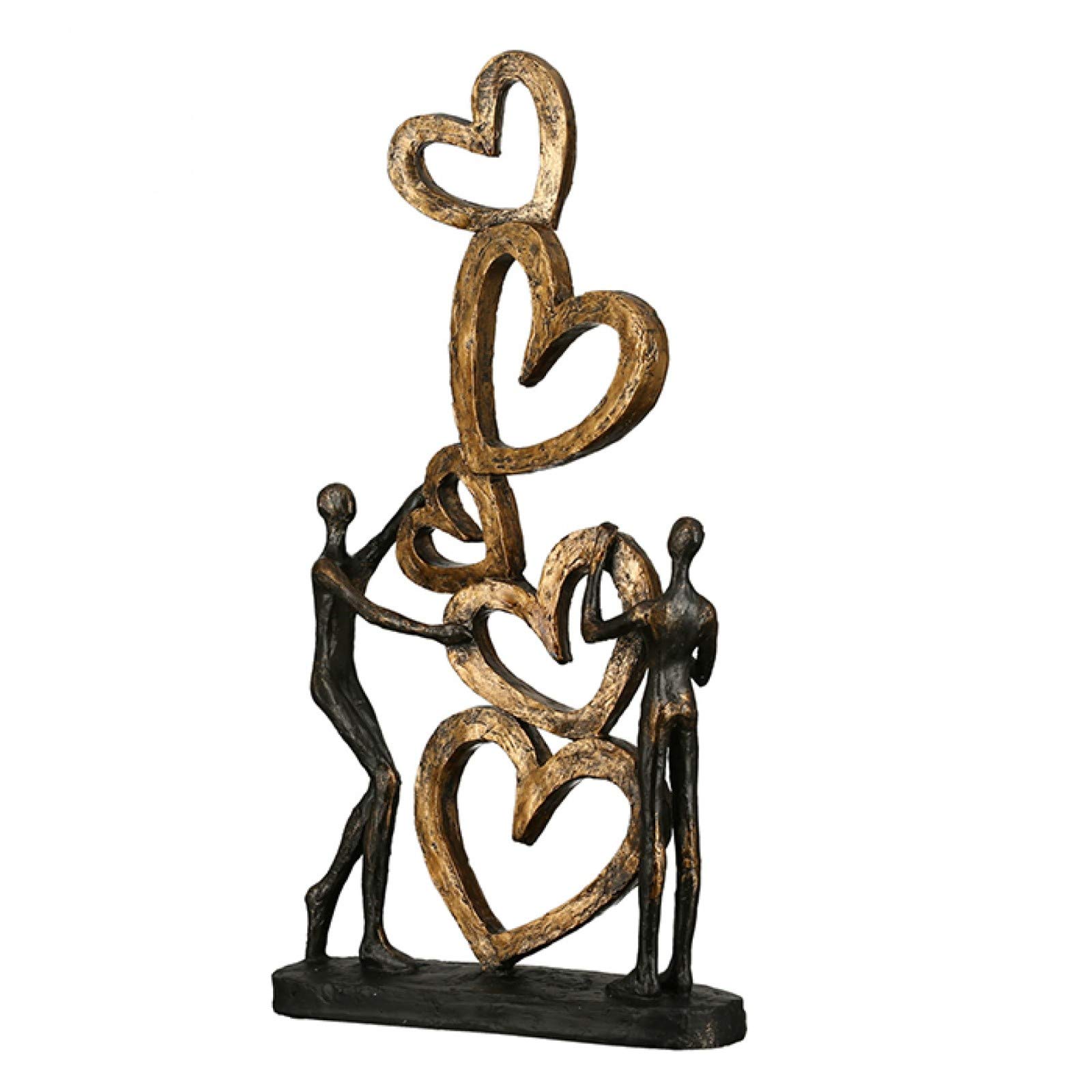 Casablanca - Scultura decorativa, motivo: cuore su cuore, in poli, finitura anticata, 41 x 21 x 6,5 cm