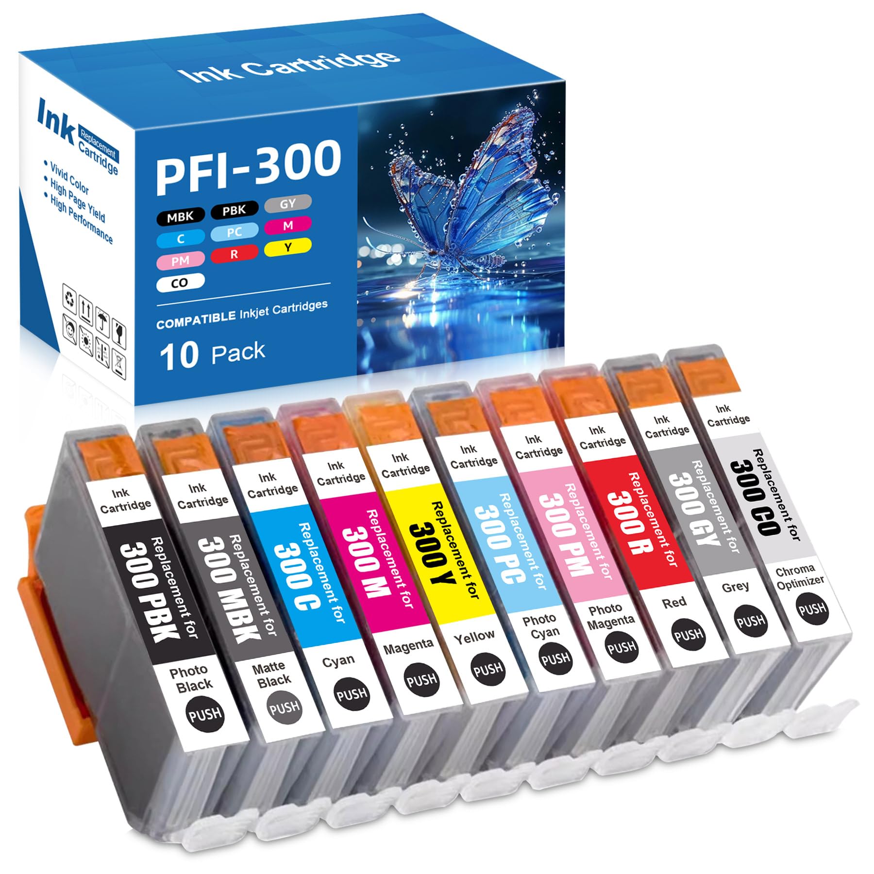 Yongairuink Cartucce Pigmento Compatibili PFI-300 (10 Pz)