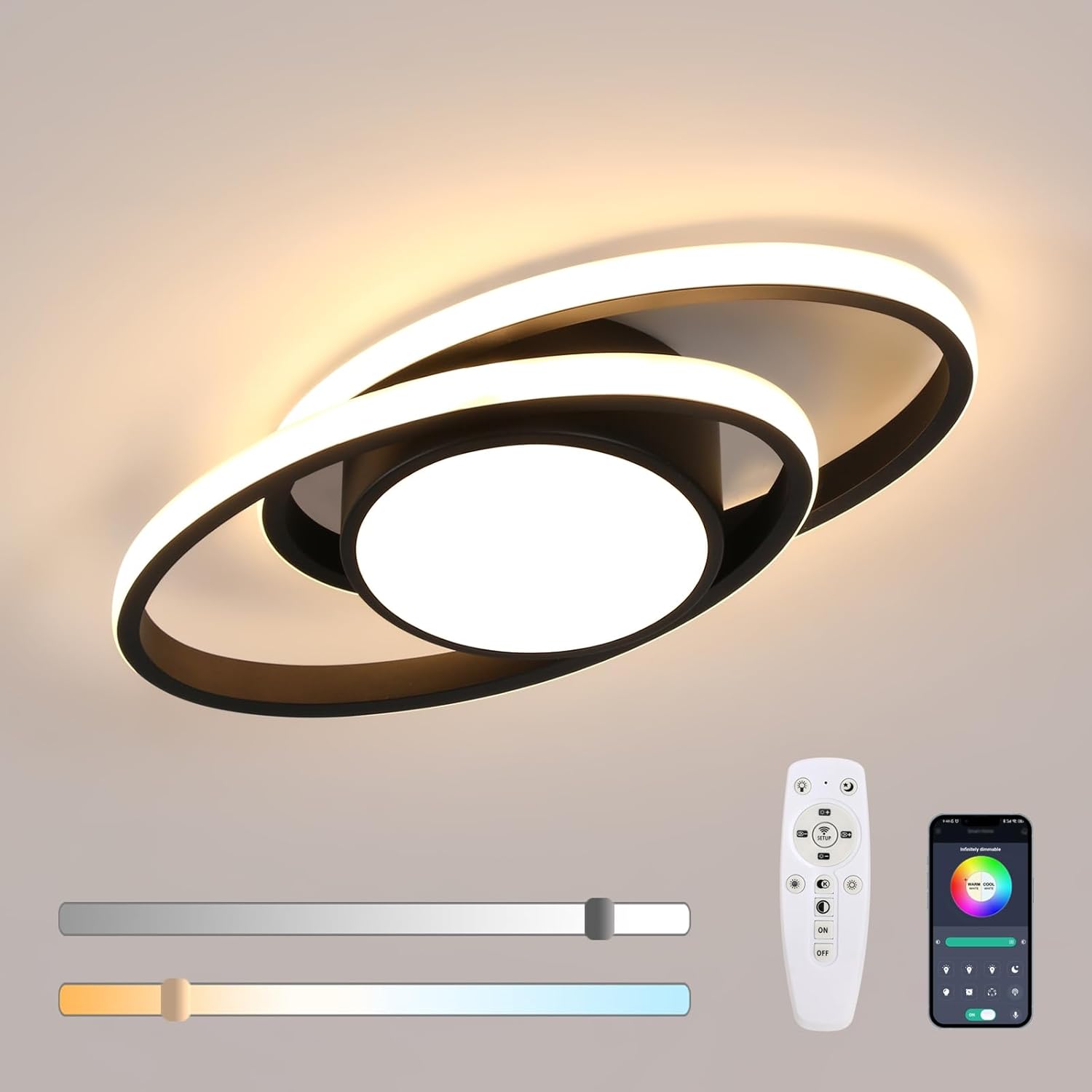 Plafoniera LED Soffitto Dimmerabile 39W Nera - immagine 1