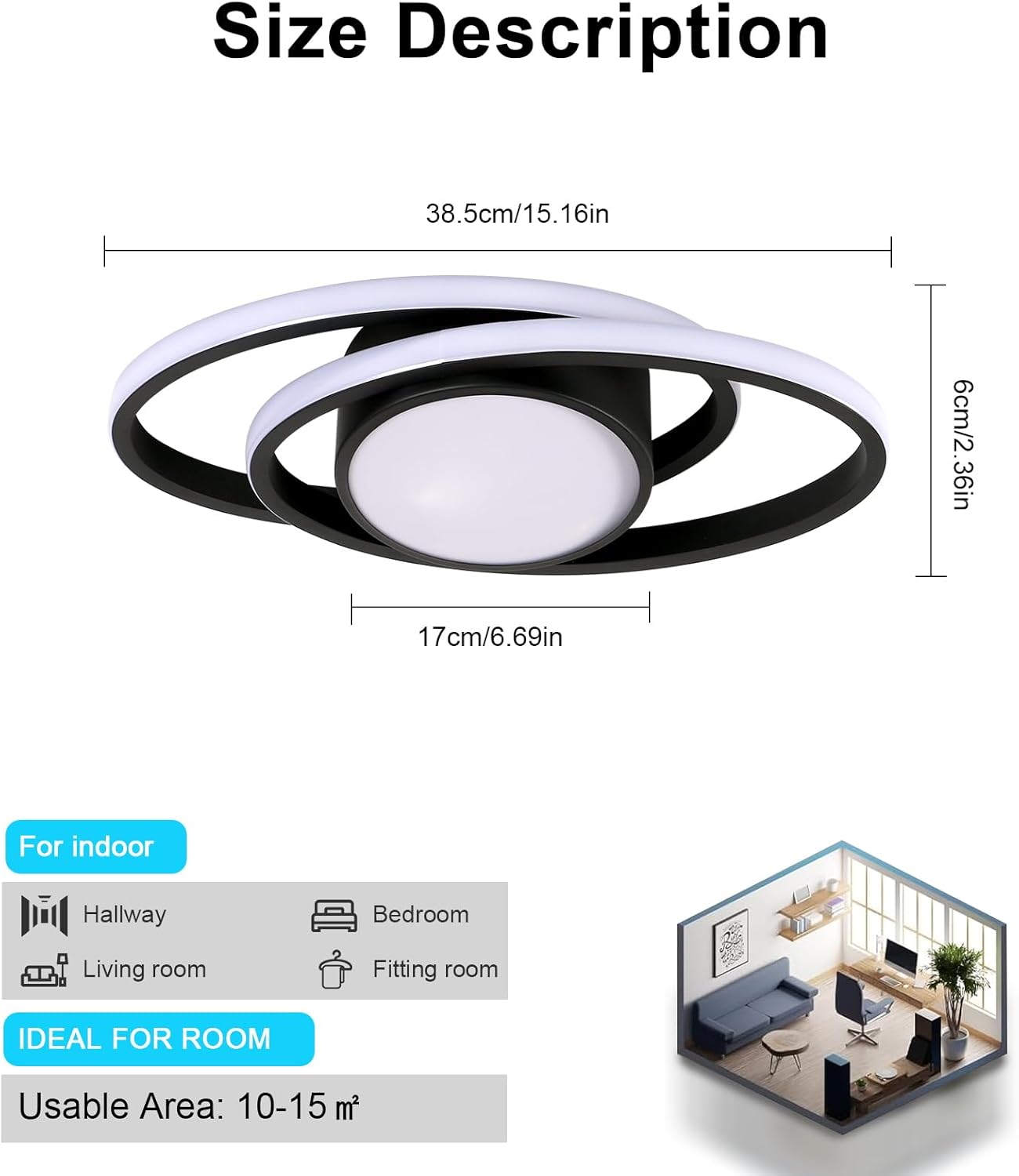 Plafoniera LED Soffitto Dimmerabile 39W Nera - immagine 3