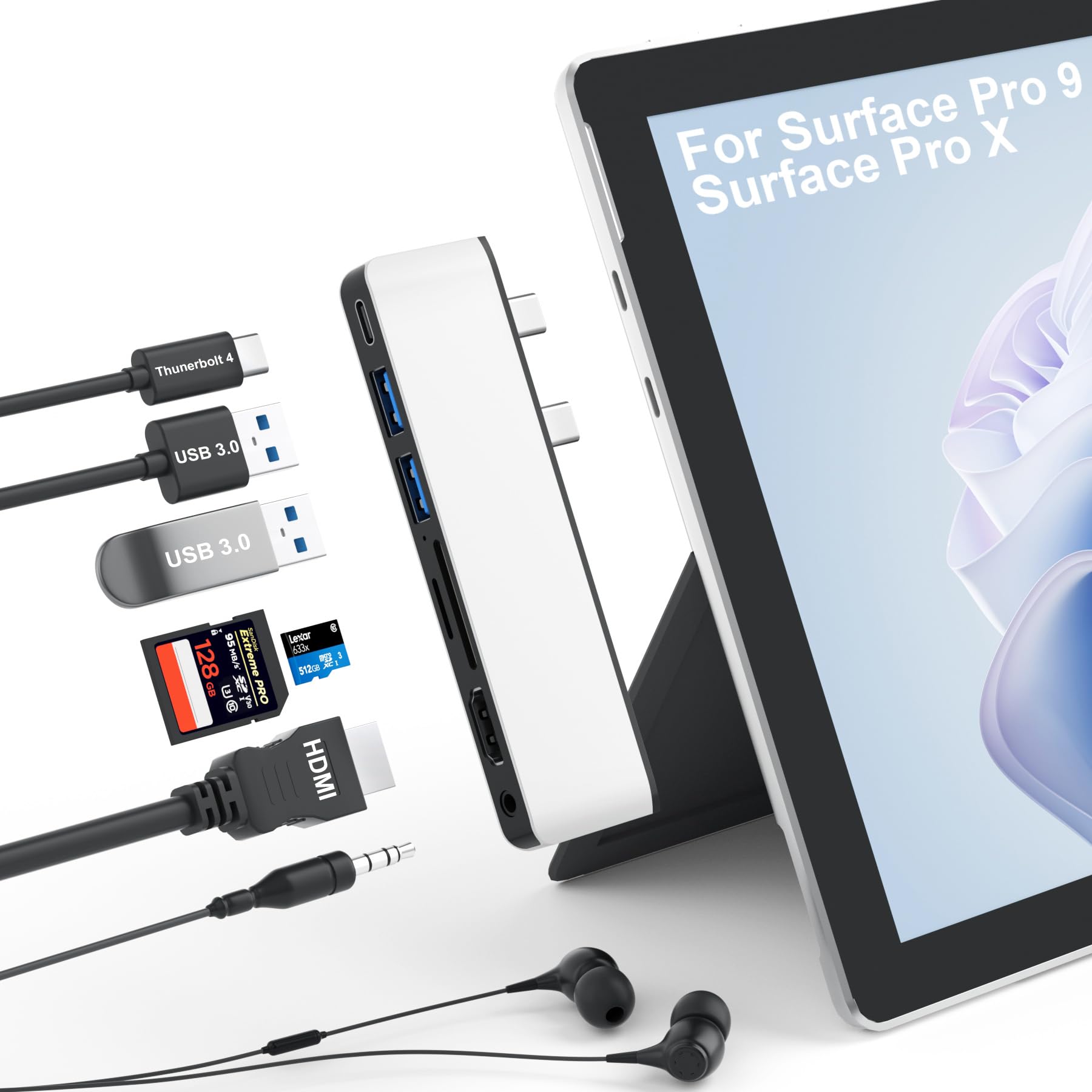 Surface Pro 9 Hub Docking Station 7 in 1 Triple Display