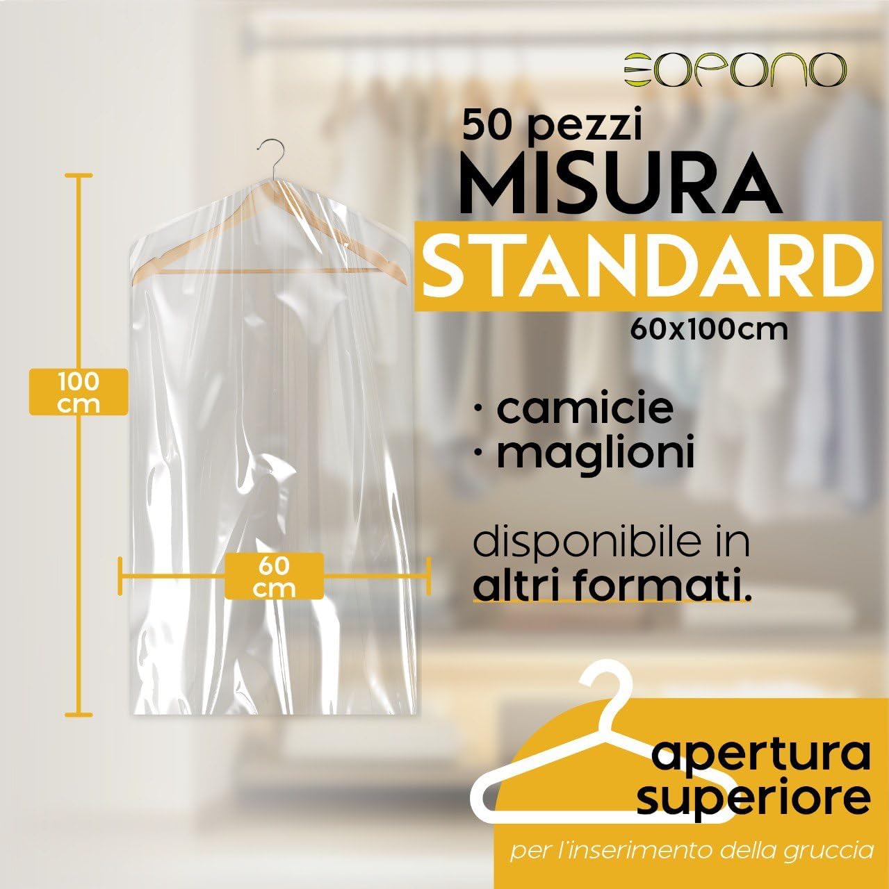 Eopono Custodie per Abiti Trasparenti 50 Pezzi - immagine 3