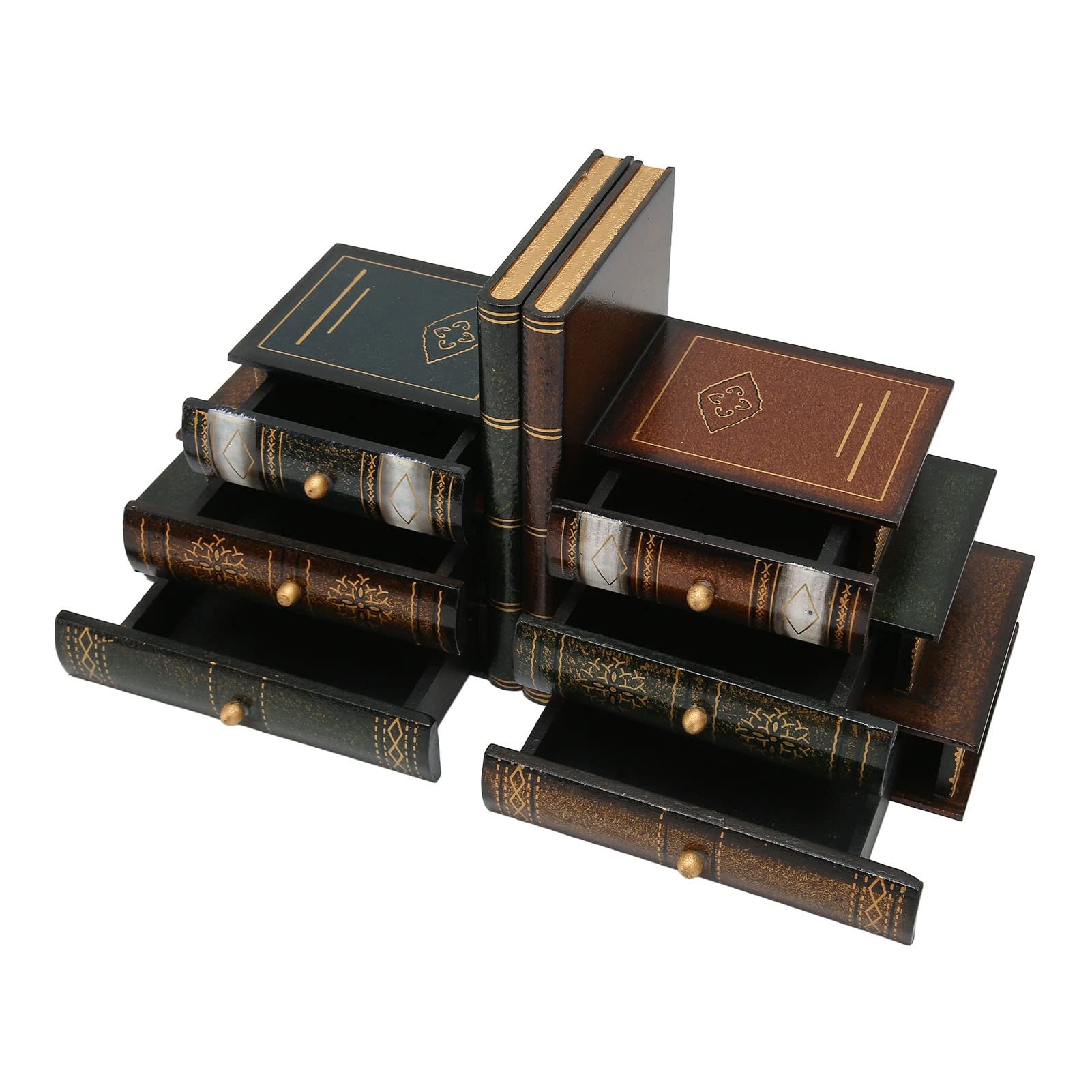 Fermalibri Vintage in Legno con 3 Cassetti