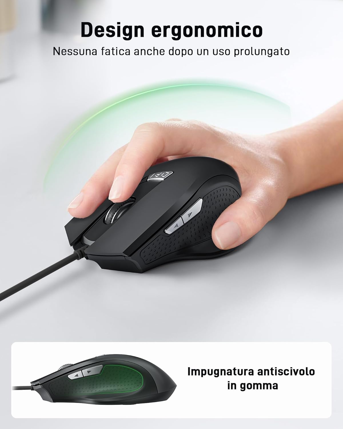 Acer Mouse USB Cablato Ergonomico 3200 DPI, Nero - immagine 4