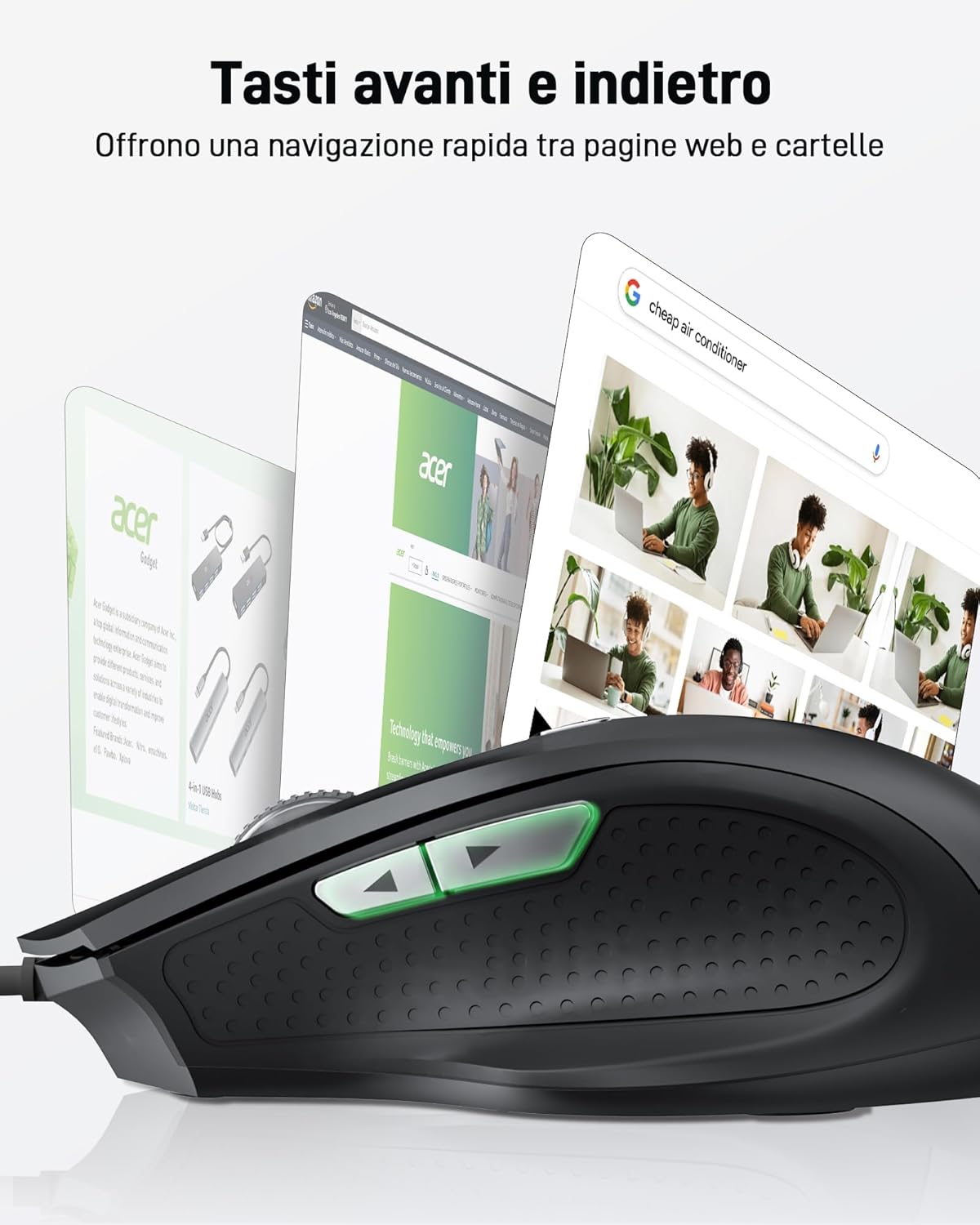 Acer Mouse USB Cablato Ergonomico 3200 DPI, Nero - immagine 5