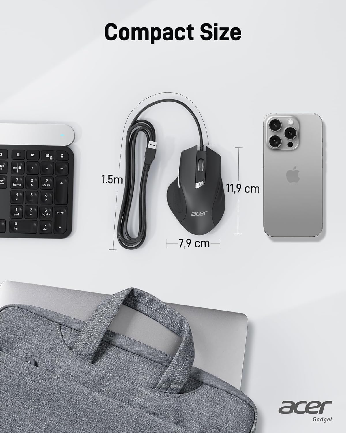 Acer Mouse USB Cablato Ergonomico 3200 DPI, Nero - immagine 8