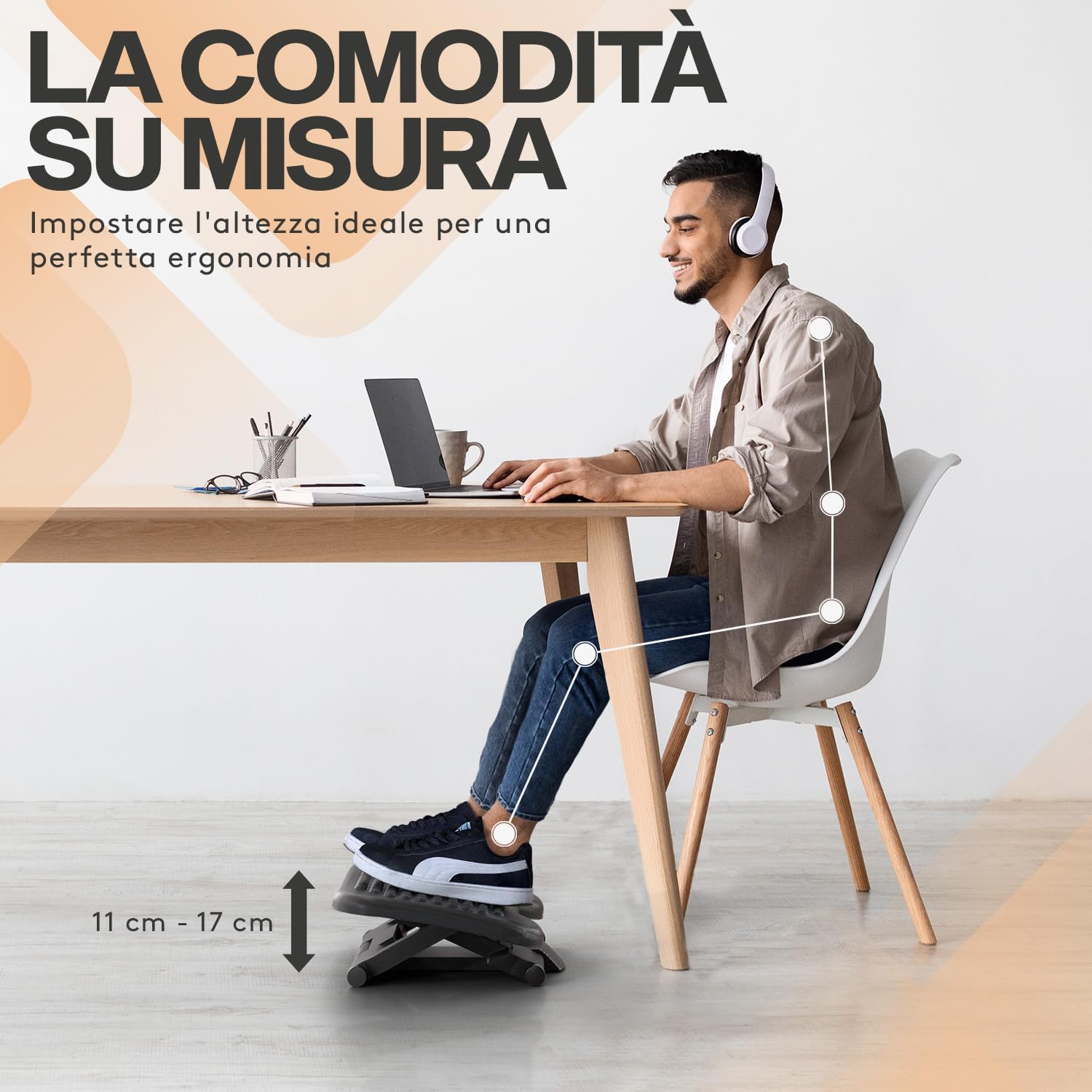 Acropaq Poggiapiedi da Scrivania Regolabile, Grigio - immagine 3