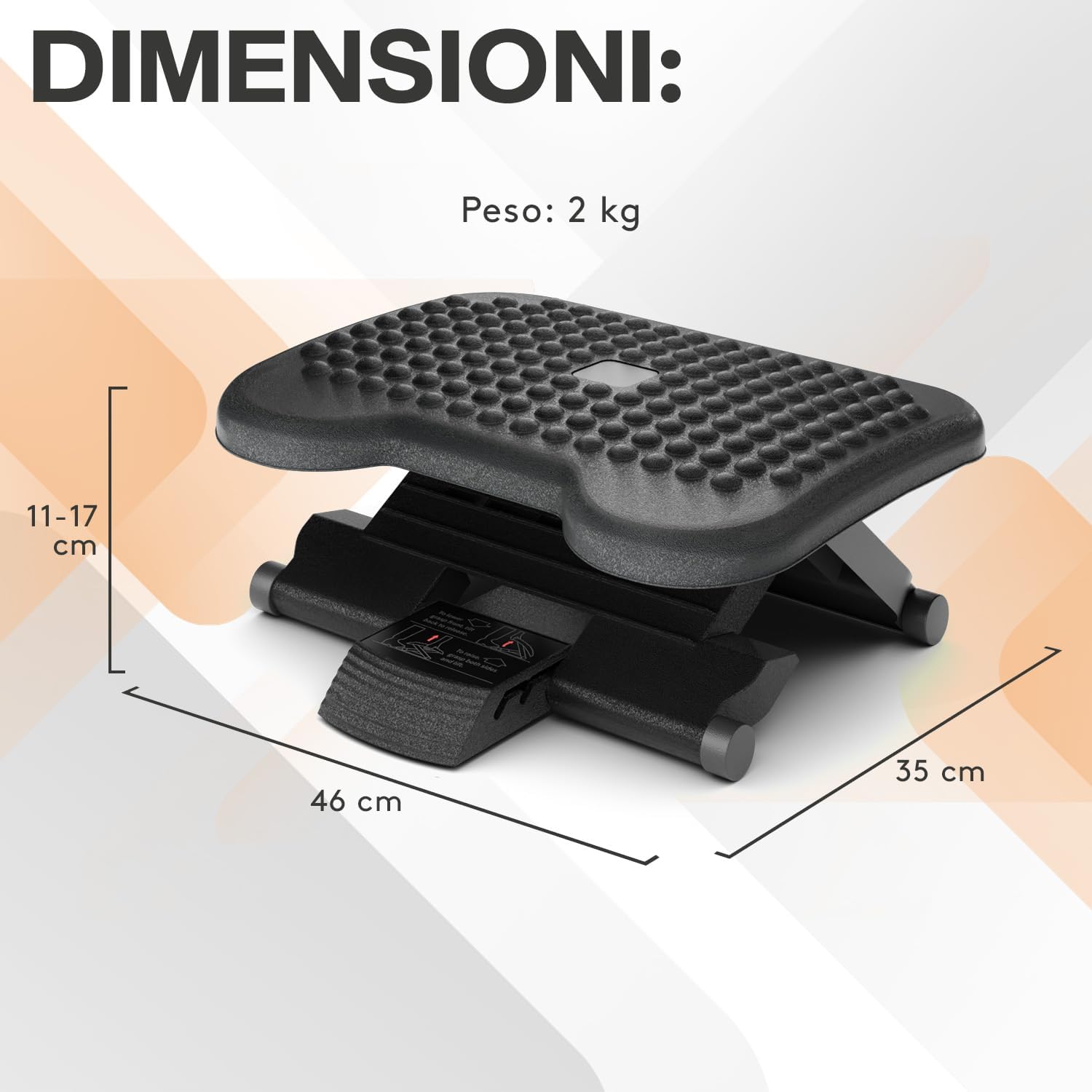 Acropaq Poggiapiedi da Scrivania Regolabile, Grigio - immagine 6