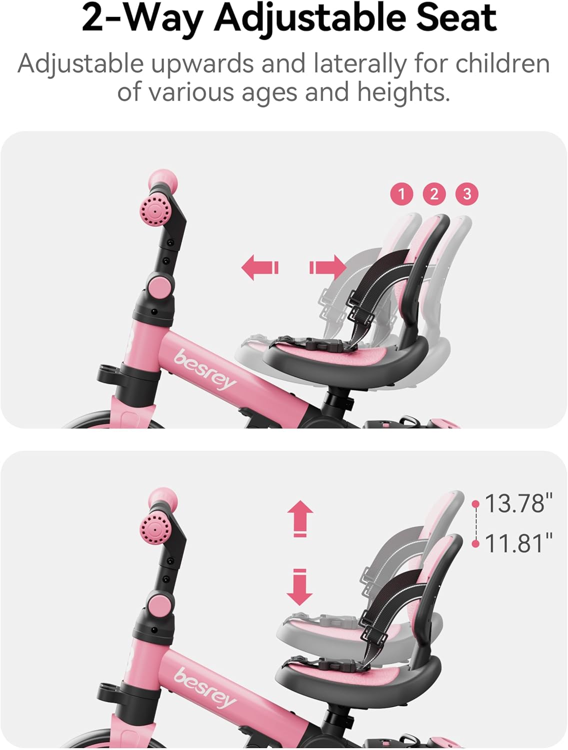 Besrey Triciclo per Bambini 5 in 1, Rosa - immagine 4