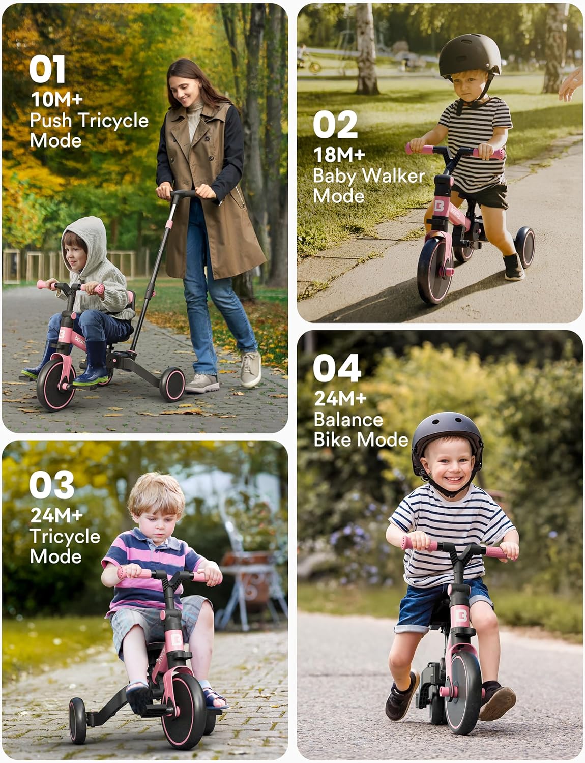 Besrey Triciclo per Bambini 5 in 1, Rosa - immagine 5