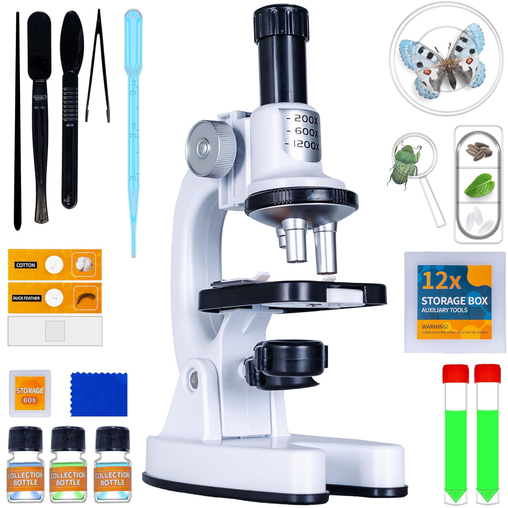 Silvergear® Microscopio Bambino 200x, 600x, 1200x, Bianco