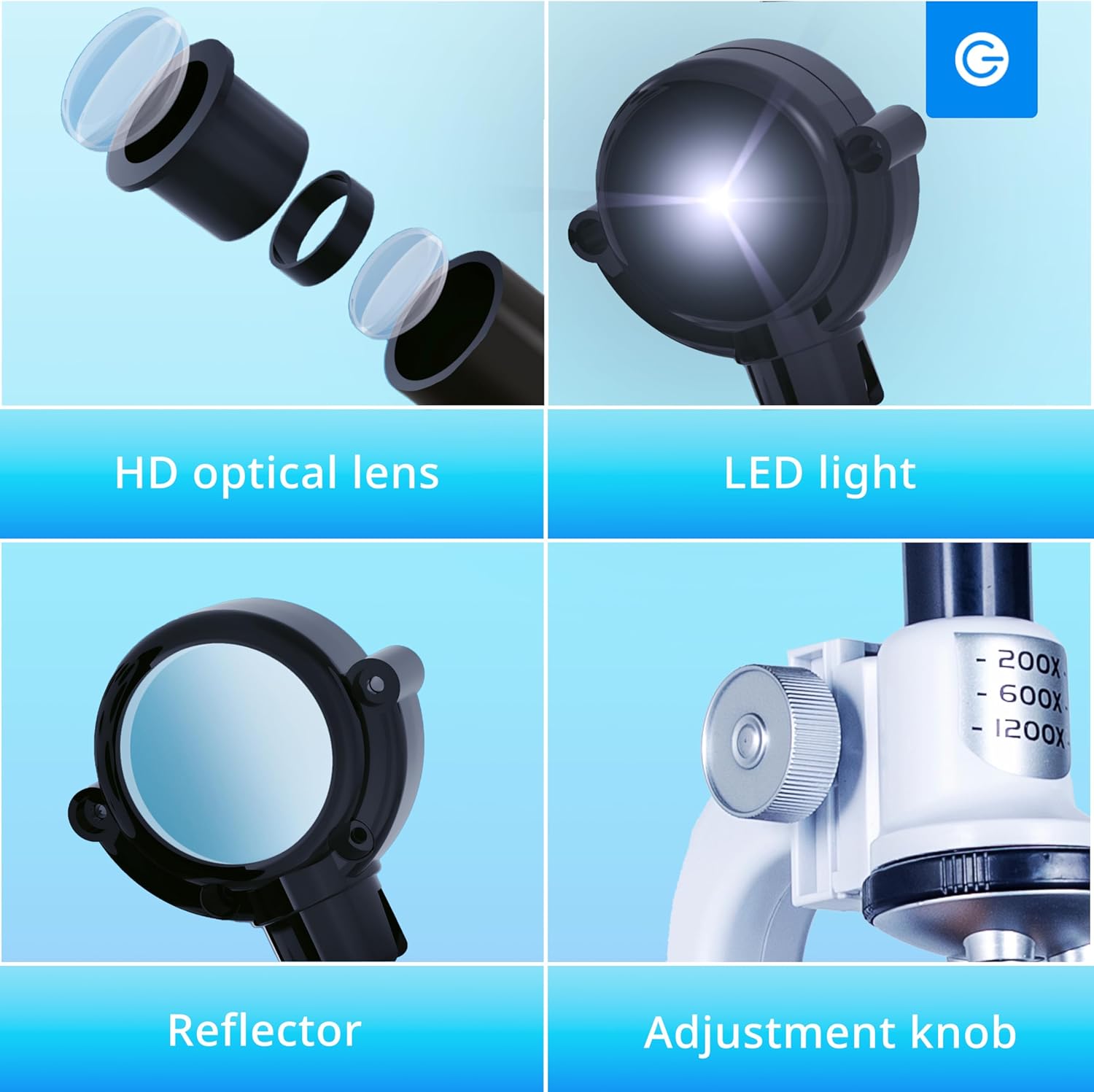 Silvergear® Microscopio Bambino 200x, 600x, 1200x, Bianco - immagine 6