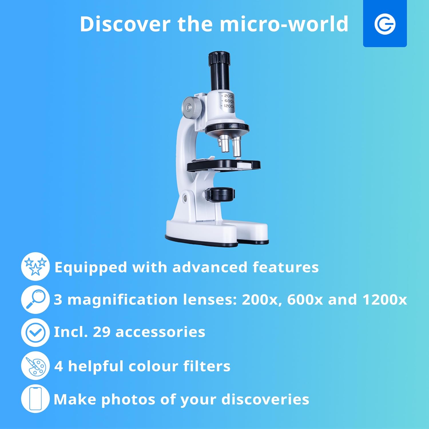 Silvergear® Microscopio Bambino 200x, 600x, 1200x, Bianco - immagine 7