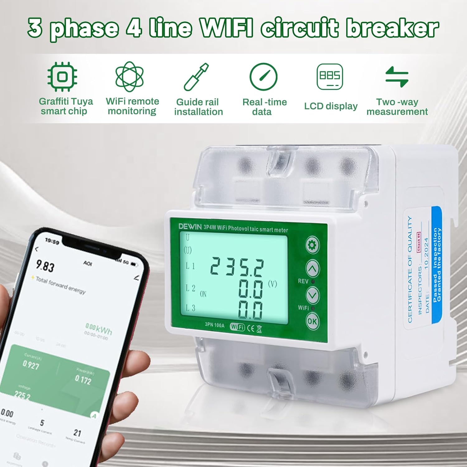 DEWIN Contatore Energia Trifase WiFi 100A 380VAC - immagine 3