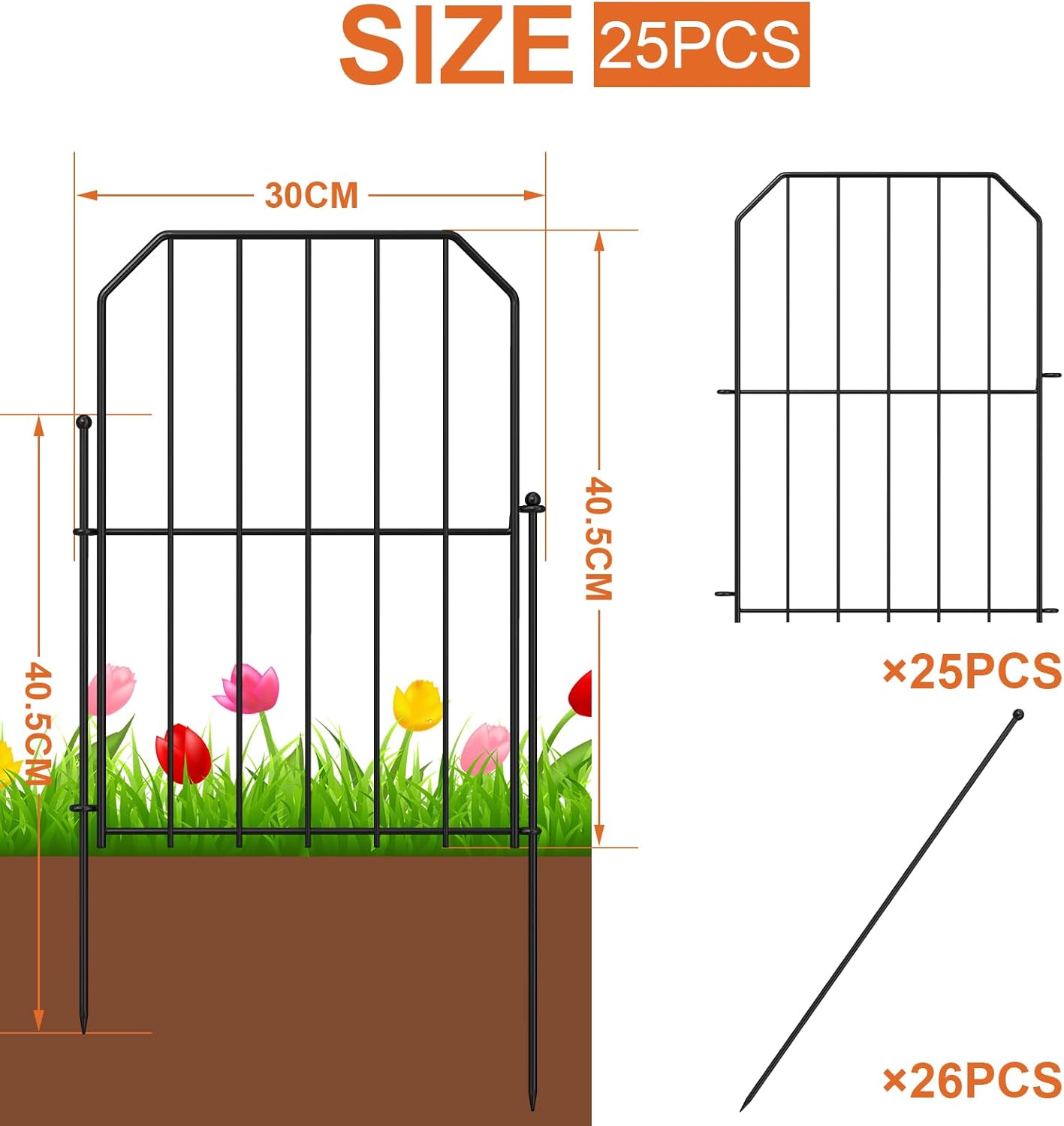 Yeabett Recinzione da Giardino 25 Pezzi, Metallo - immagine 2