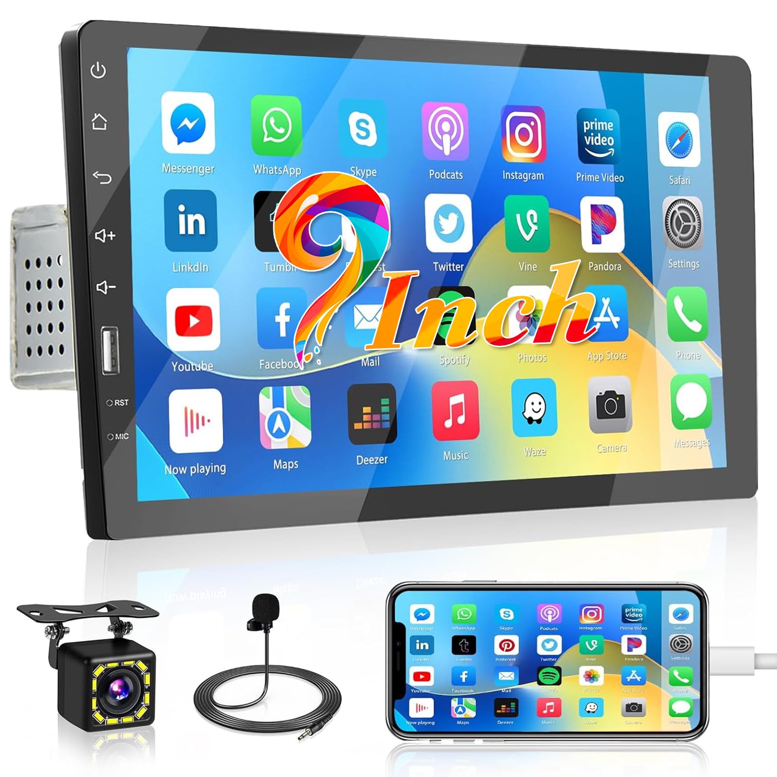 Fuluku Autoradio Bluetooth 1 Din Schermo Tattile 9 Pollici