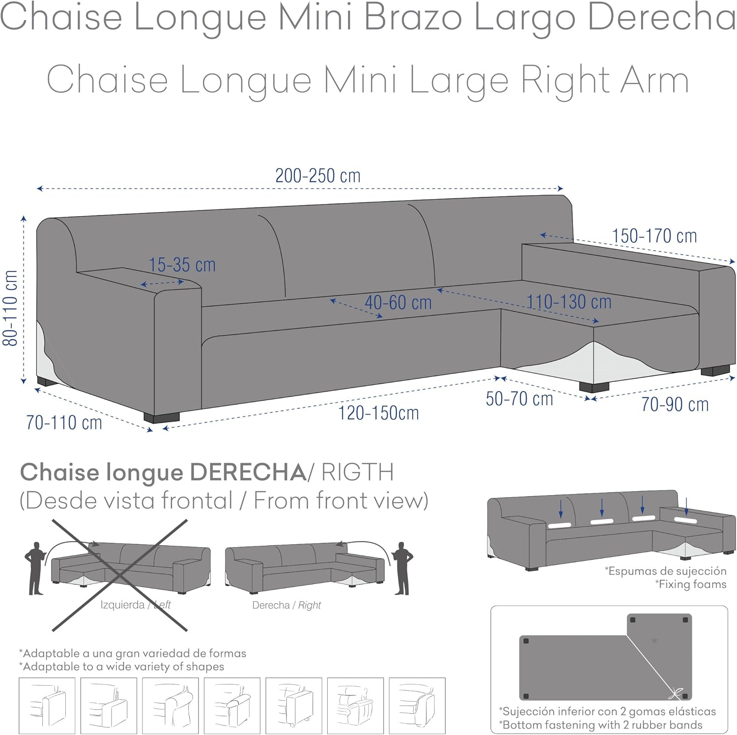 Eysa Italia Copridivano Mini Chaise Longue, Blu - immagine 4