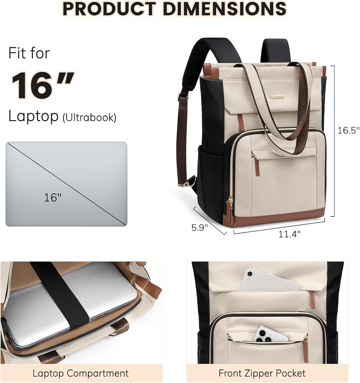 GOLF QUALITY Zaino Porta PC Donna 16 Pollici Antifurto - immagine 3