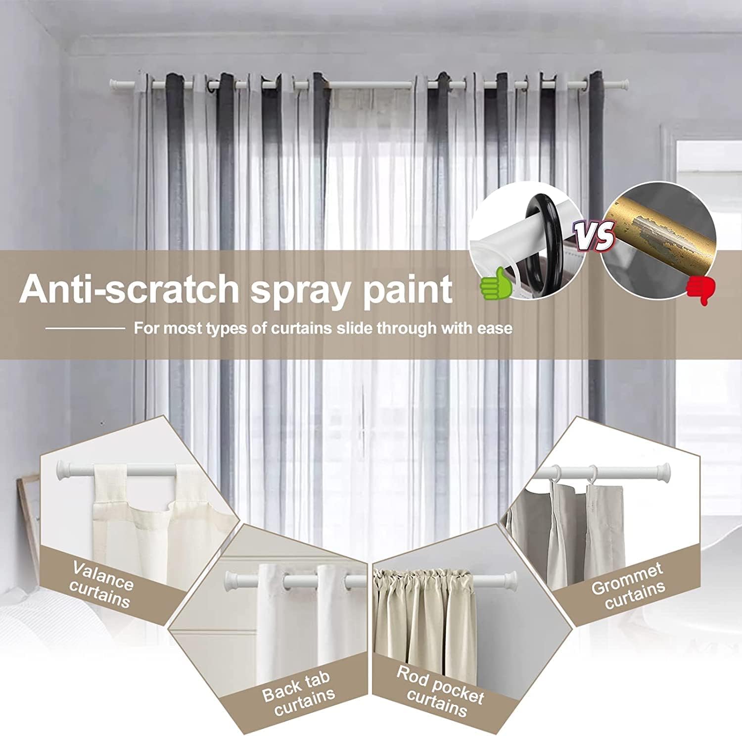 Bastone per Tenda Regolabile 71-347 CM, Bianco Opaco - immagine 4