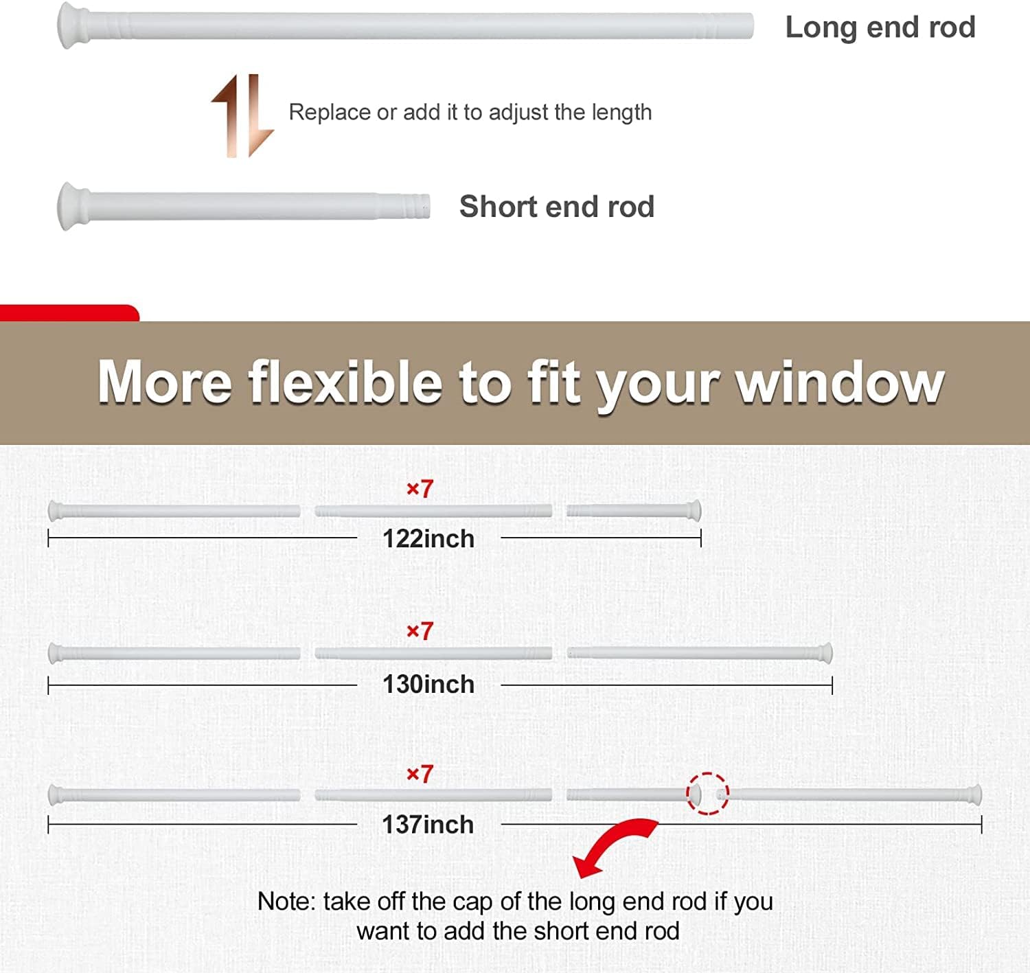 Bastone per Tenda Regolabile 71-347 CM, Bianco Opaco - immagine 5