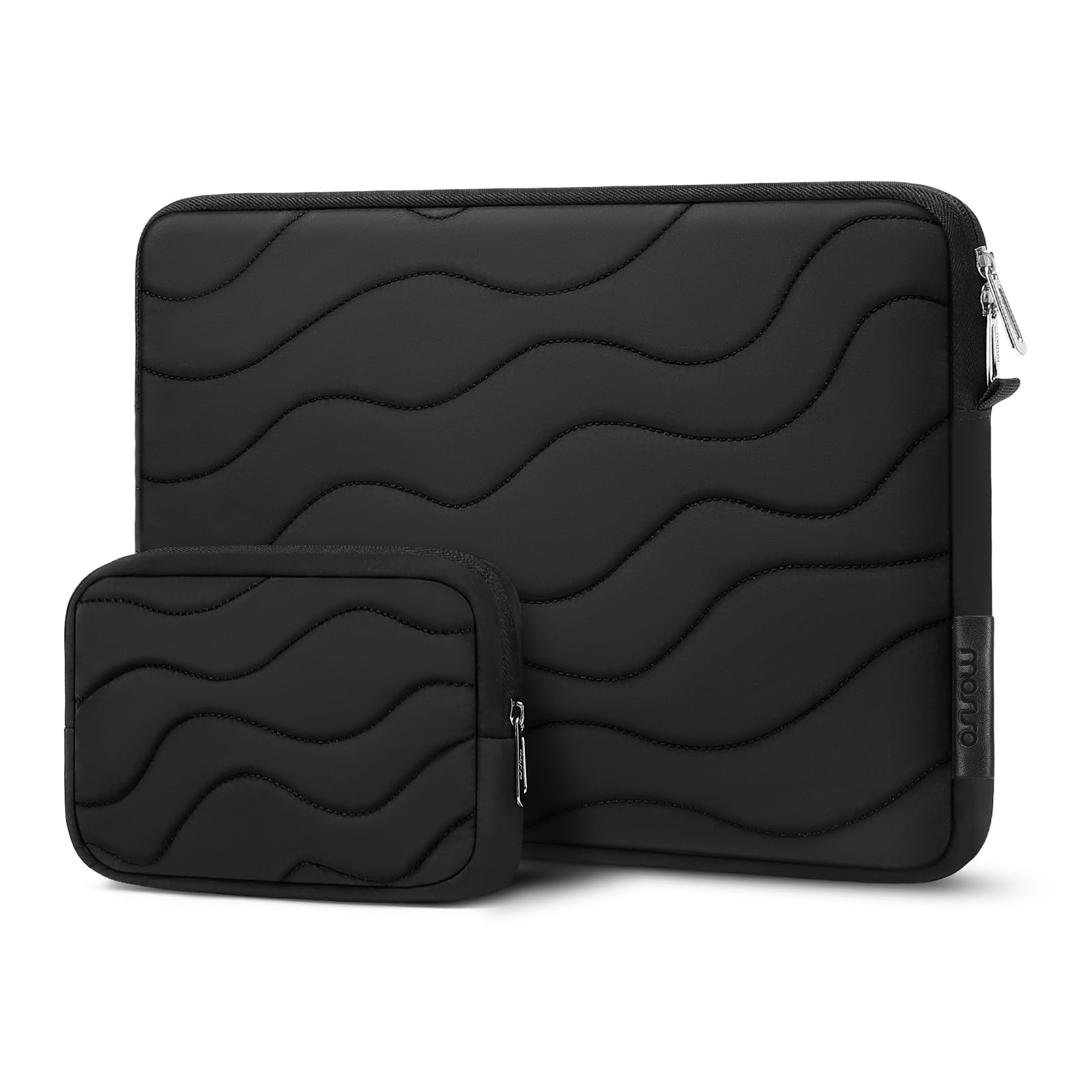MOSISO 13.3 pollici Custodia Laptop Portatile Trasporto,13-14 pollici Compatibile con MacBook Air 13 13.6/Pro 13/14,HP Dell Lenovo ASUS,Borsa Computer Trapuntata Water Ripple con Custodia Piccola,Nero