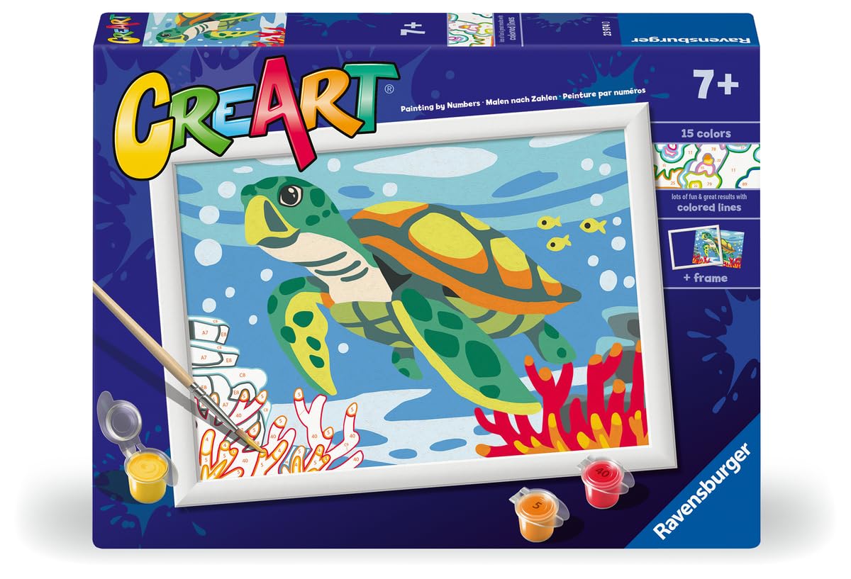 Ravensburger - Creart Tartaruga Marina | Kit Pittura Bambini | Dipingere Con I Numeri Include Tutto Il Necessario | Giochi Bambini 9 Anni O Più | Creart 9 Anni