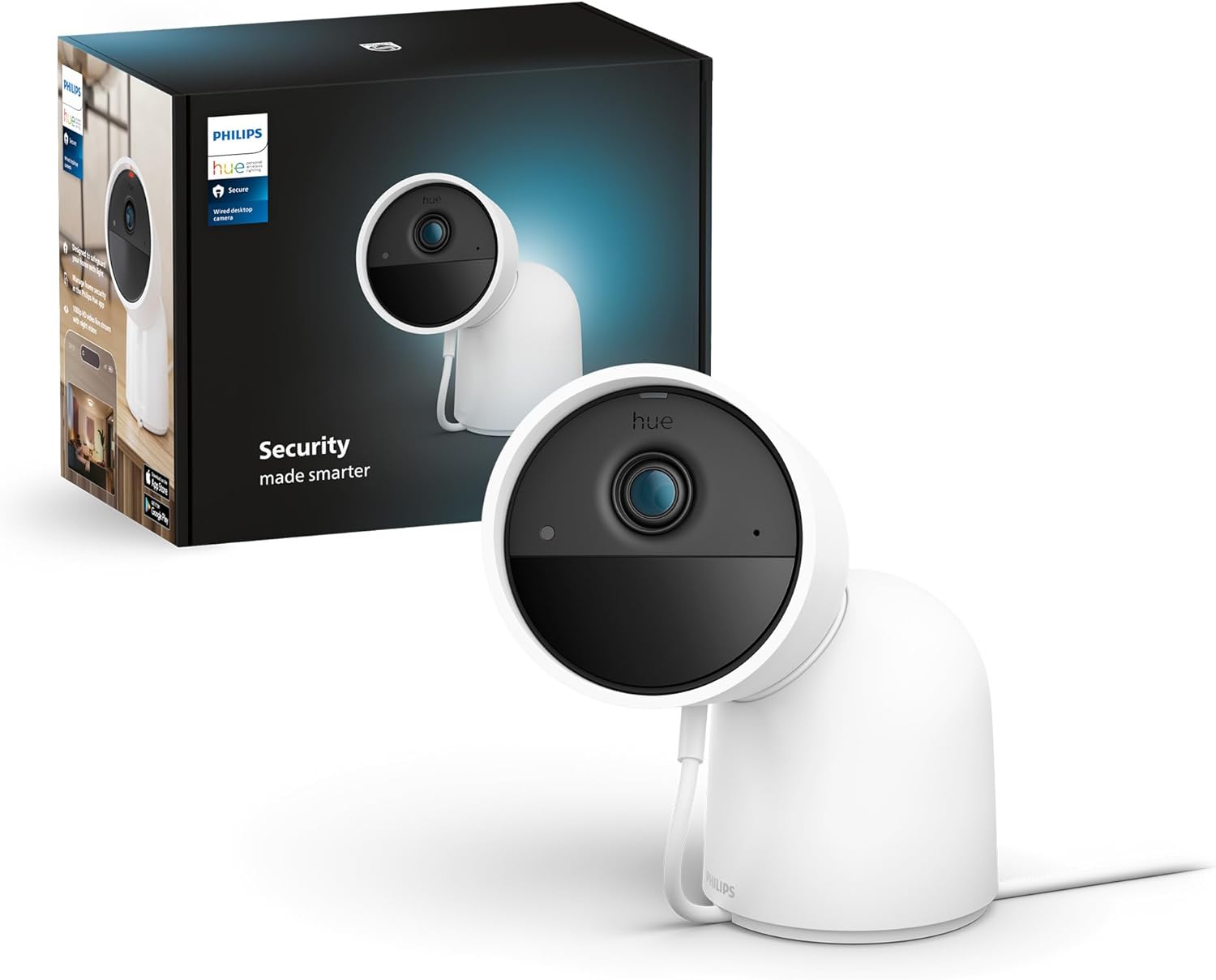 Philips Hue Secure - Telecamera di Sicurezza da Tavolo, Bianco