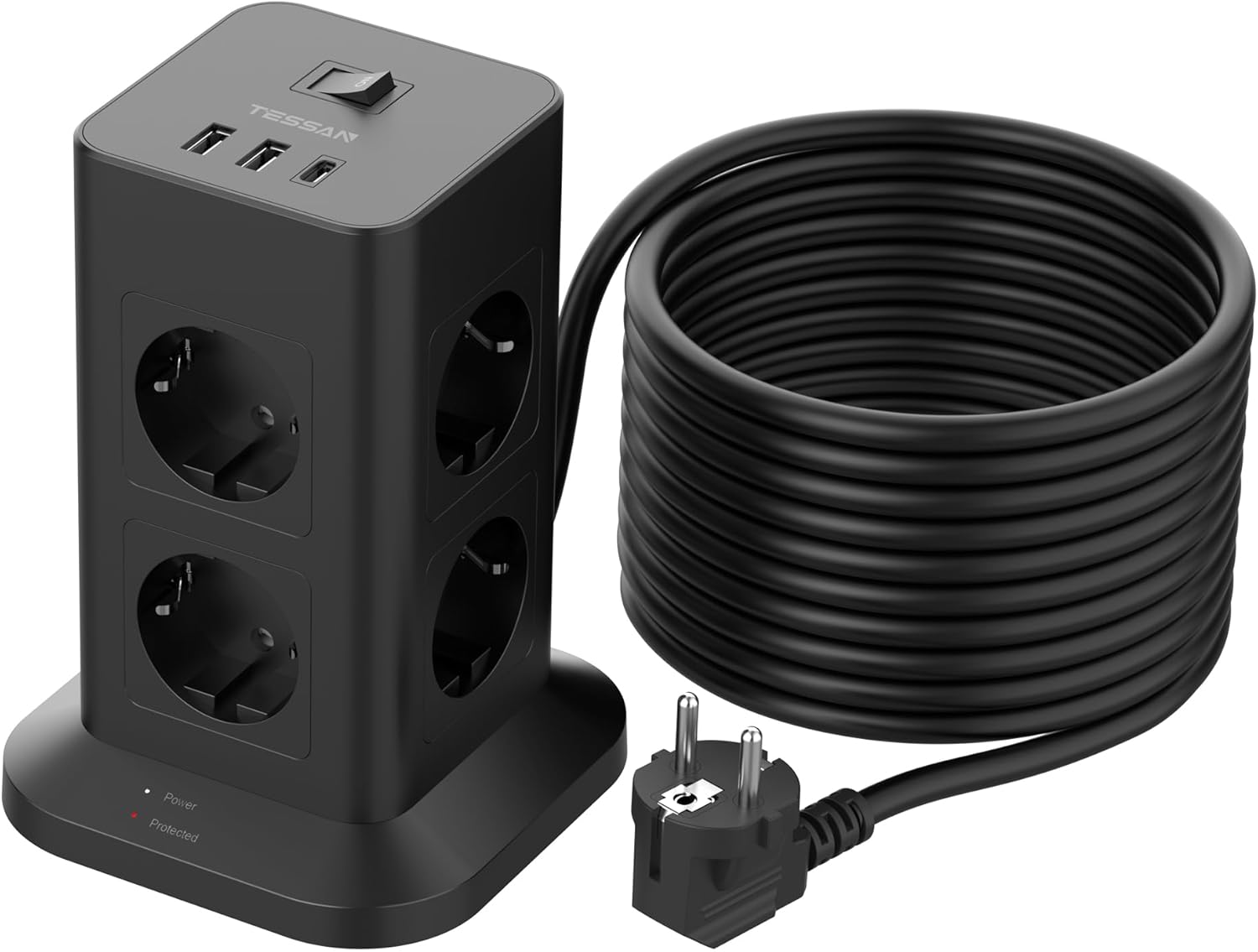 Tessan Ciabatta Multipresa 8 Prese con USB 10 Metri, Nera - immagine 1