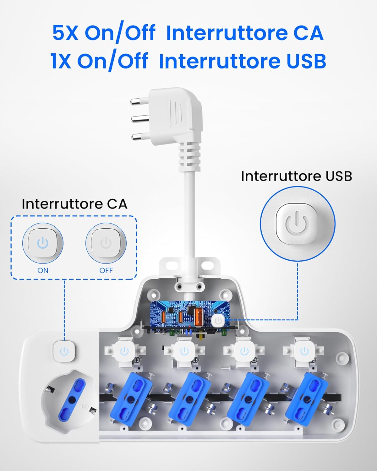 Ciabatta Multipresa Elettrica 5 Posti Salvaspazio, Bianco - immagine 6