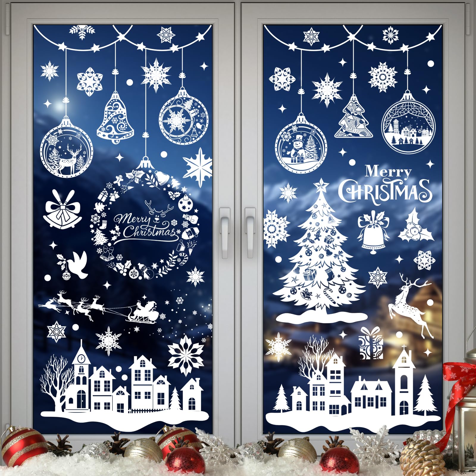 Vetrofanie Natalizie 244 Pezzi - 9 Fogli Riutilizzabili