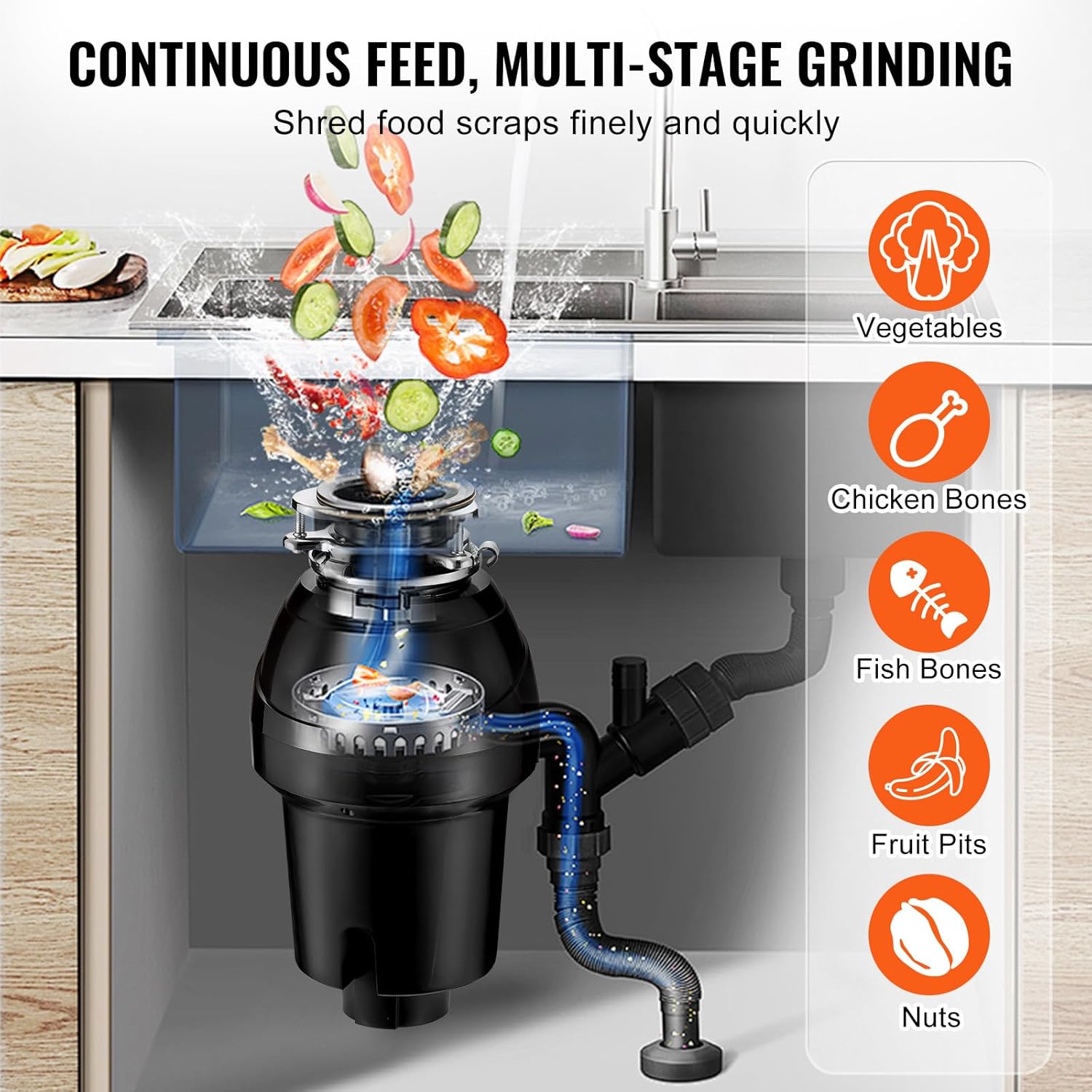 VEVOR Tritarifiuti per Lavello Cucina 0,93 kW - immagine 3