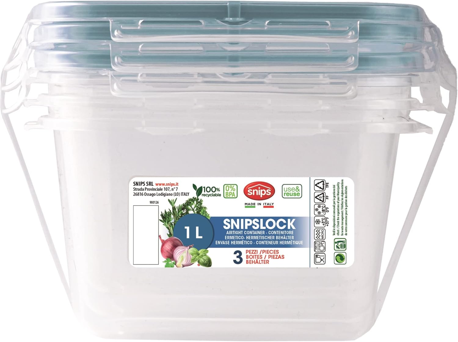 Snips Set 3 Contenitori Alimenti 1L Trasparenti - immagine 5