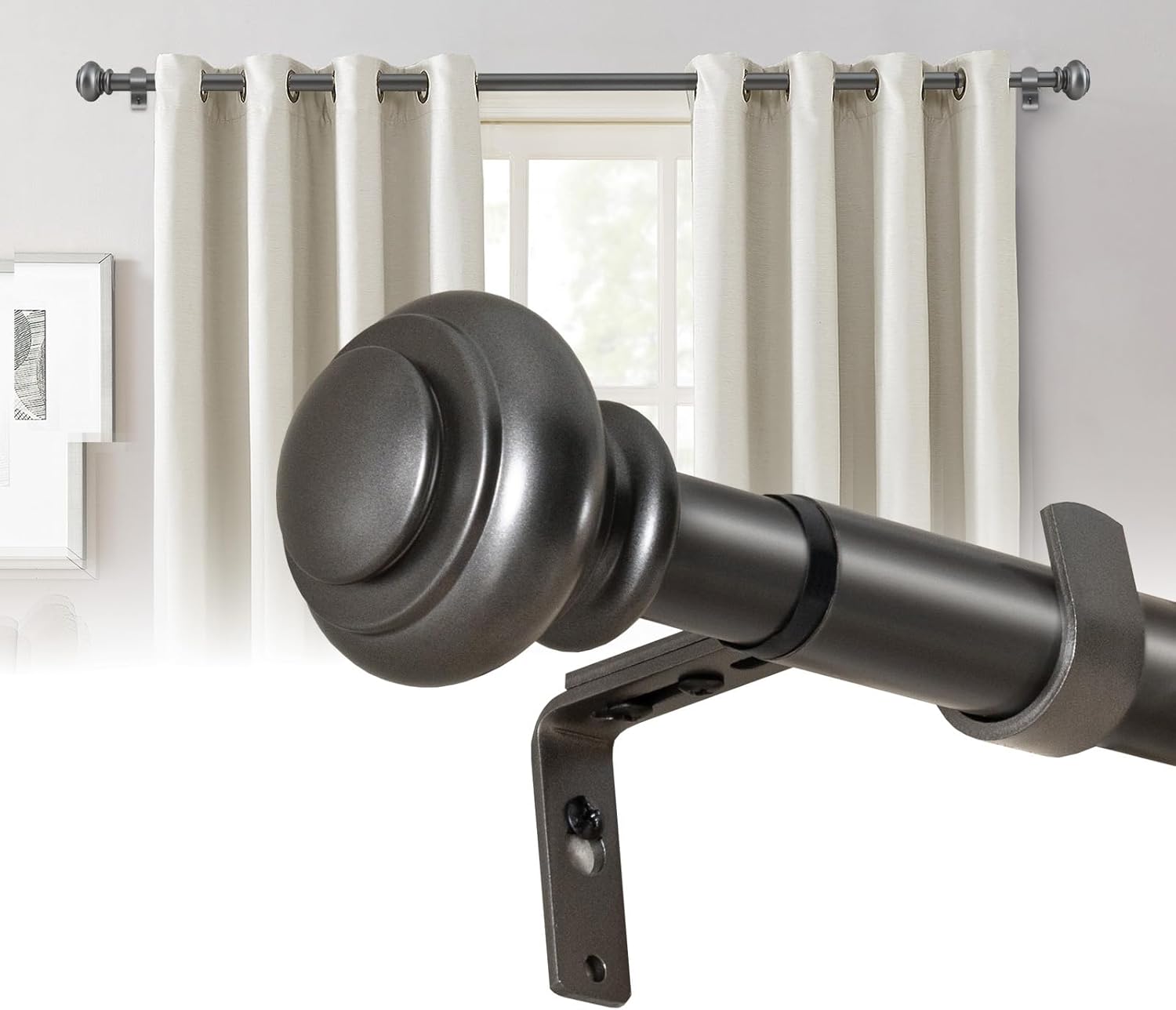 Bastone Tenda Estensibile 76-190 cm - 2 Pezzi, Grigio - immagine 1