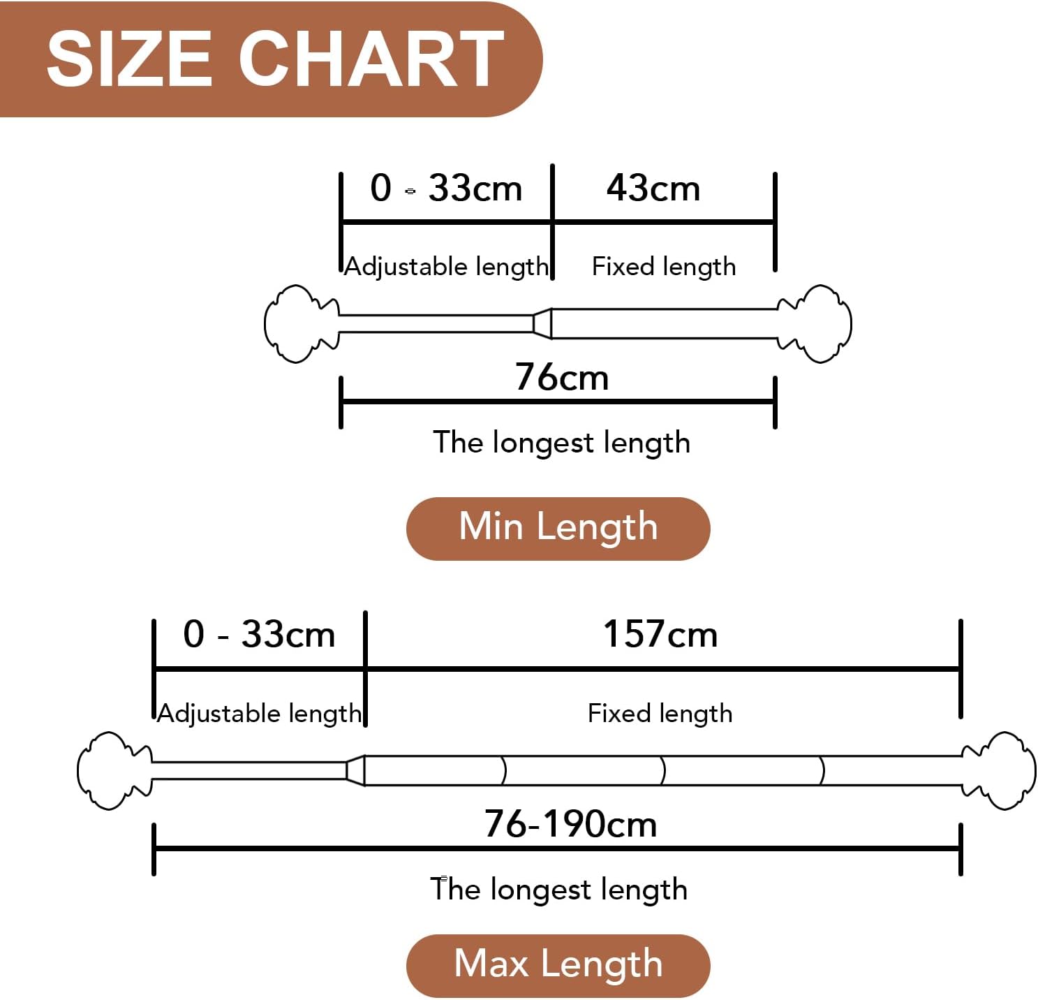Bastone Tenda Estensibile 76-190 cm - 2 Pezzi, Grigio - immagine 2