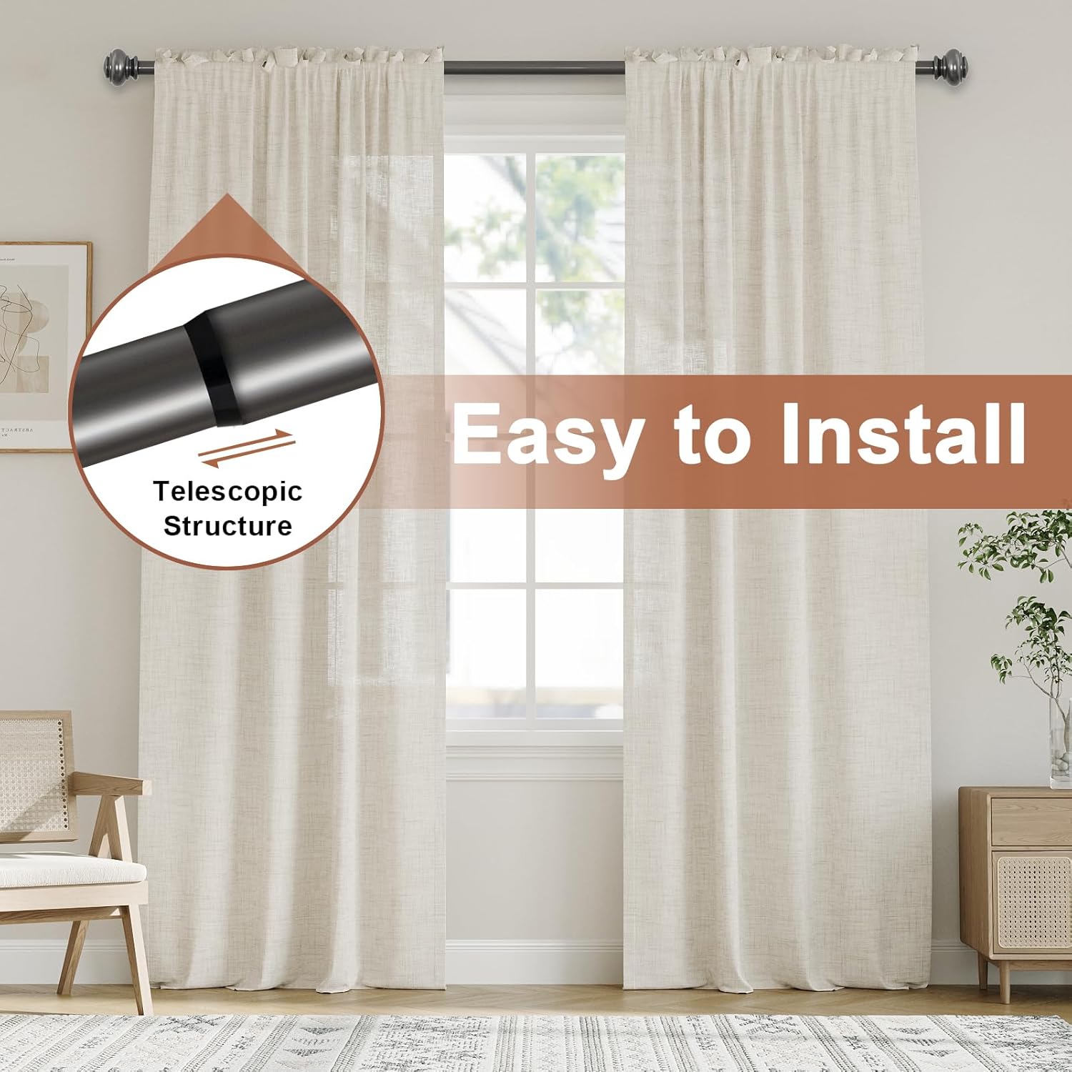 Bastone Tenda Estensibile 76-190 cm - 2 Pezzi, Grigio - immagine 4