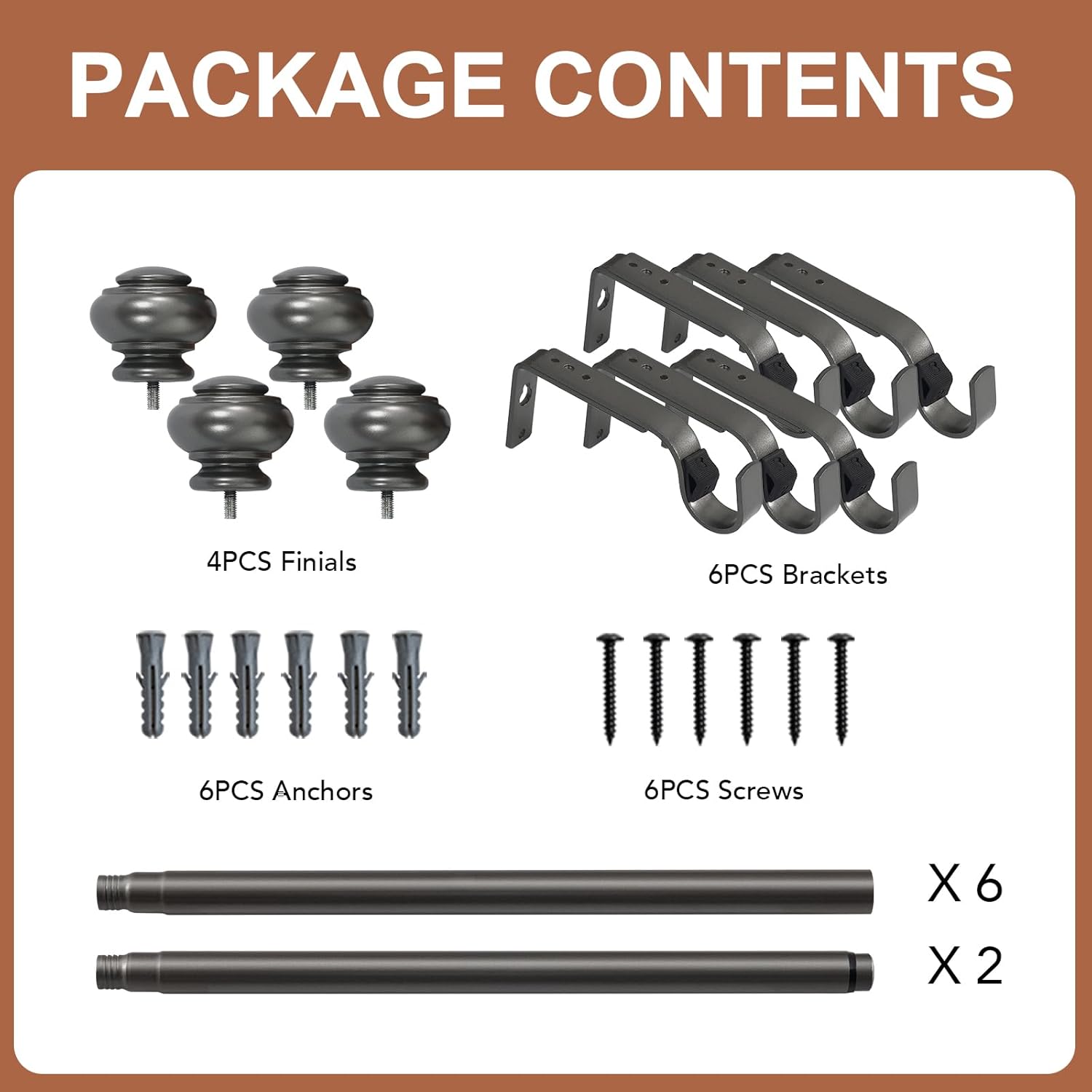 Bastone Tenda Estensibile 76-190 cm - 2 Pezzi, Grigio - immagine 6