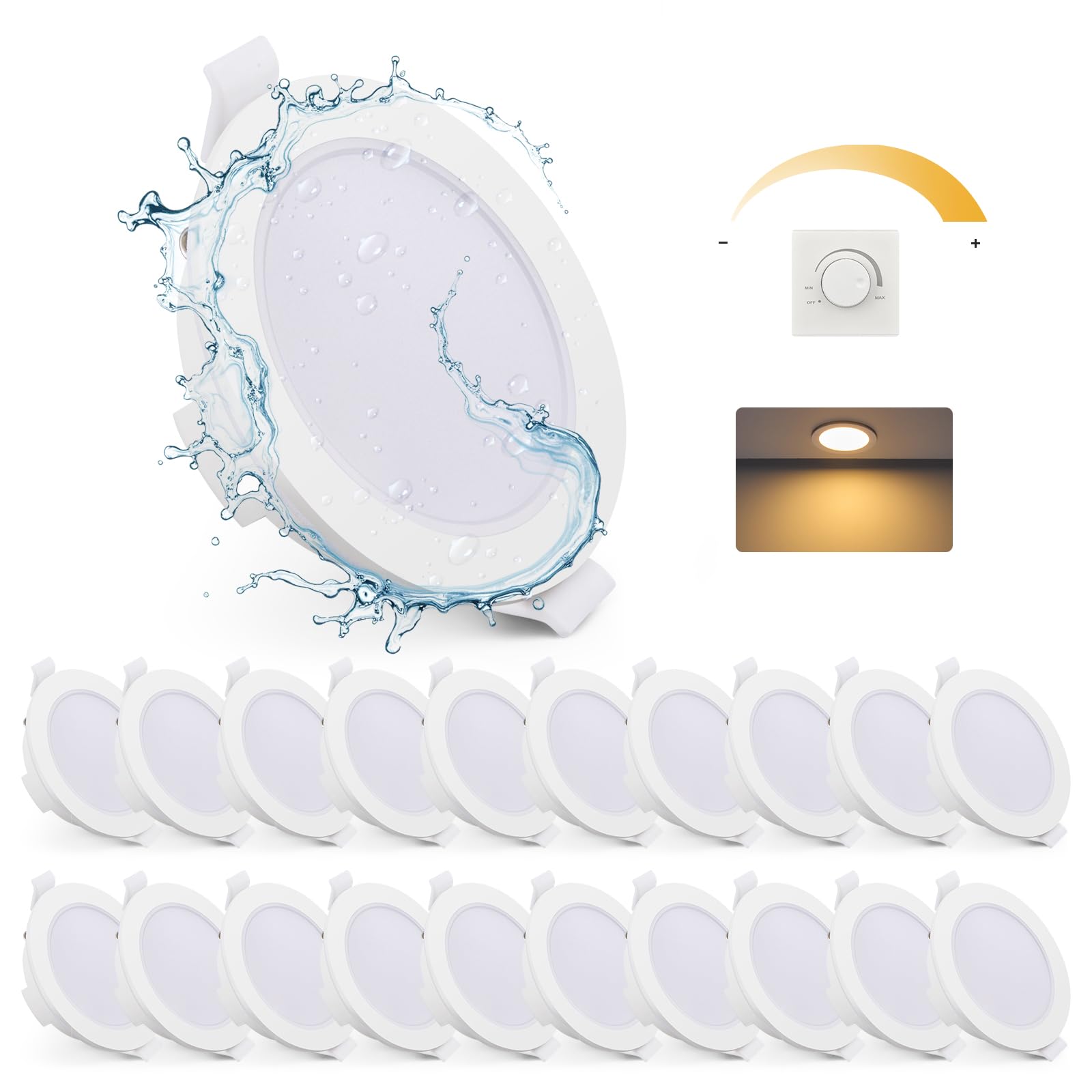 Gr4tec Faretti da Incasso LED 6W 400LM IP65, Set 20