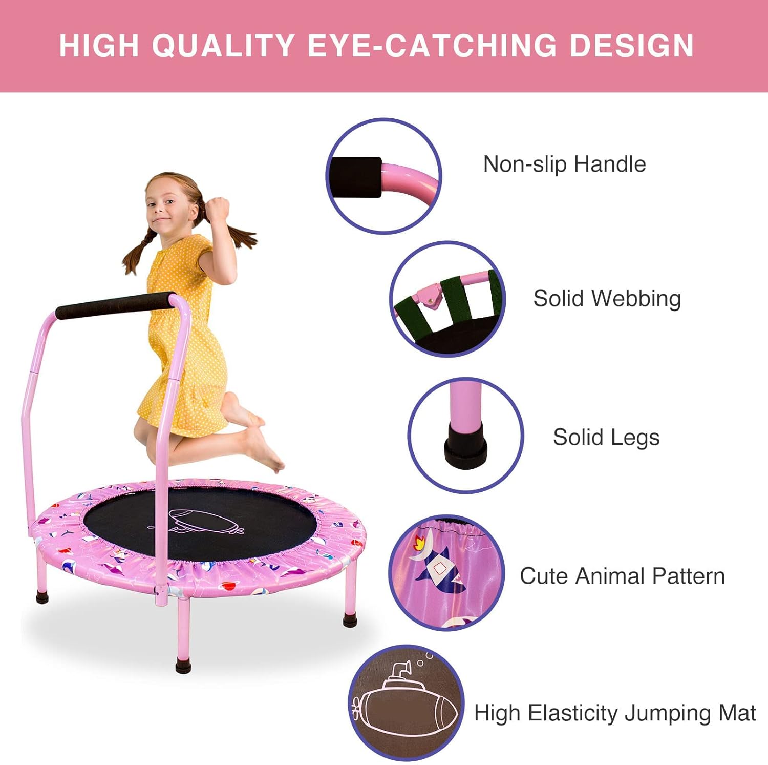 Trampolino per Bambini 38'' con Maniglia Regolabile - immagine 4