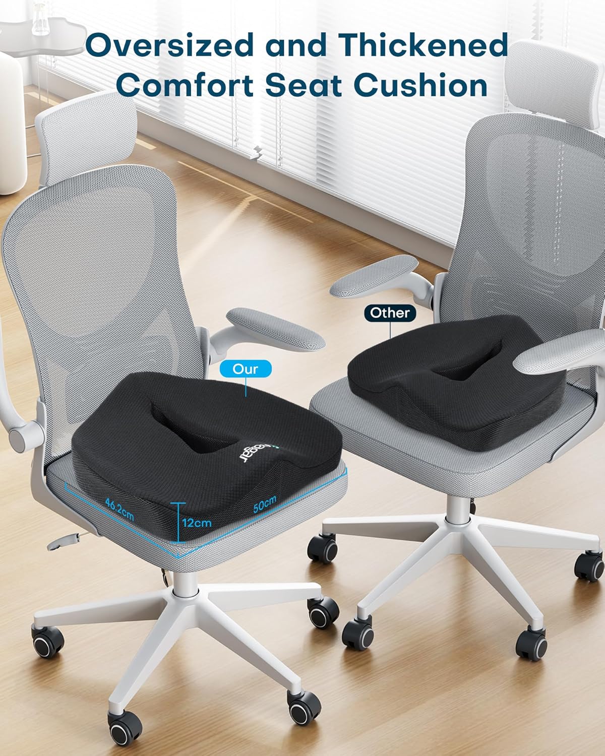 Feagar 2024 Cuscino Sedia Ufficio XXL Memory Foam, Nero - immagine 2