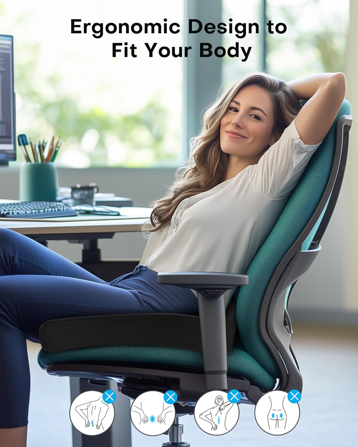 Feagar 2024 Cuscino Sedia Ufficio XXL Memory Foam, Nero - immagine 4